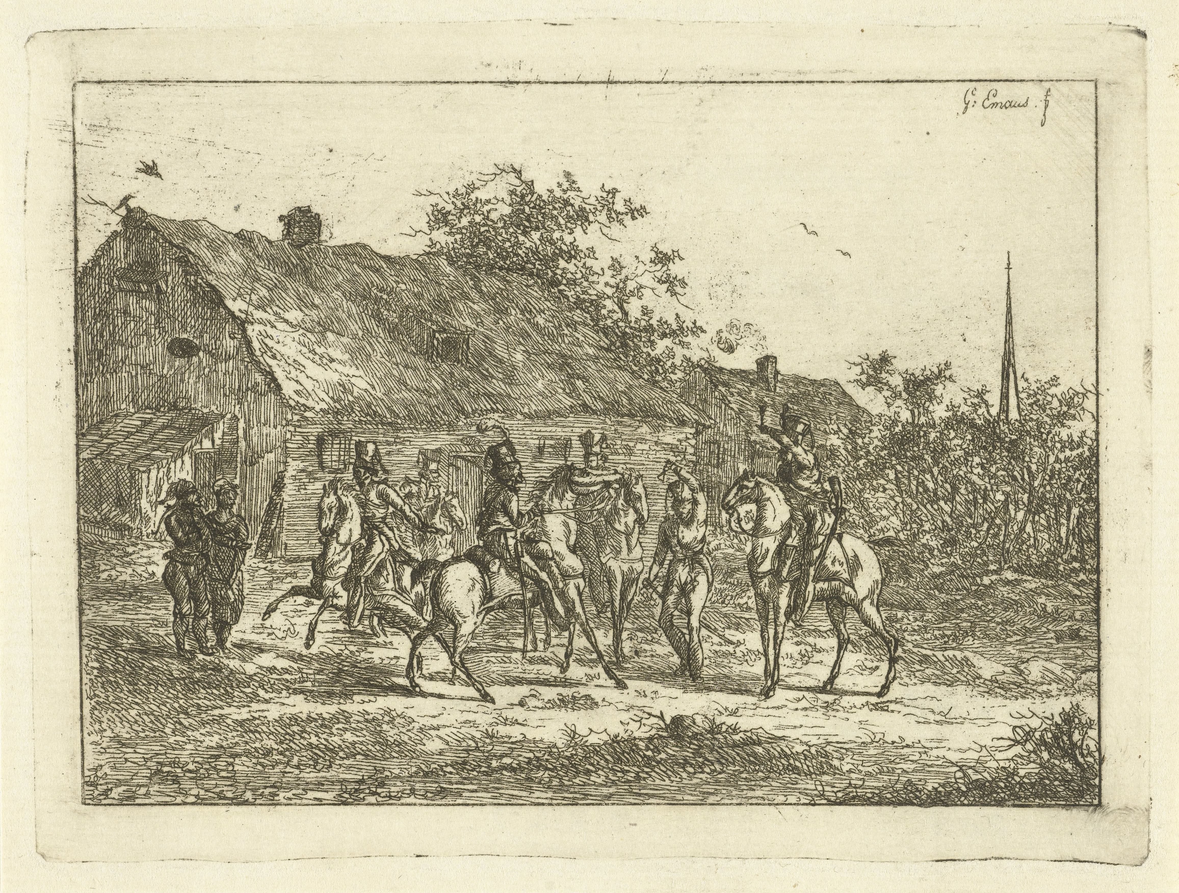 Cavalerie in een dorp