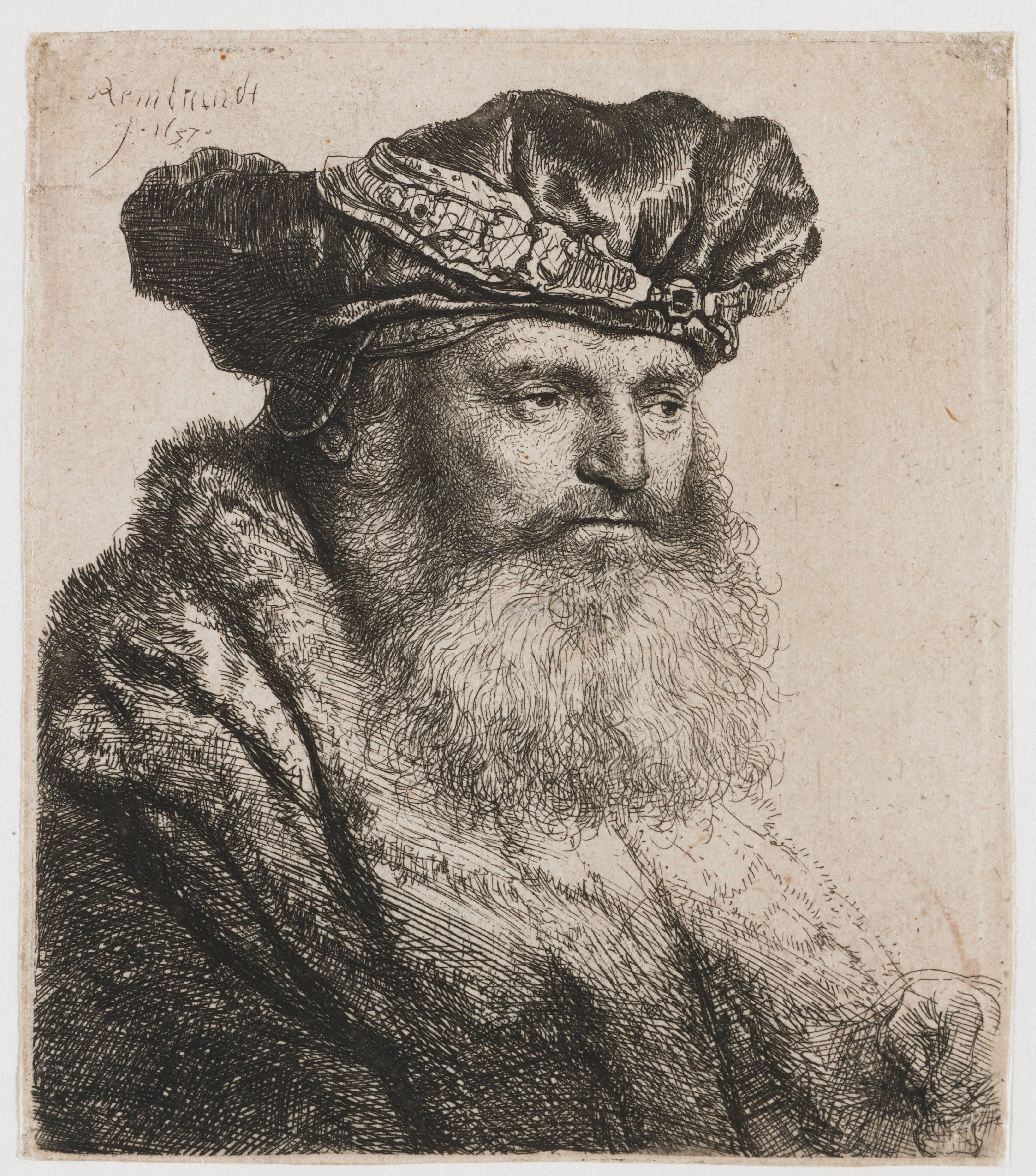 Bearded man in a velvet cap with a jewel clasp