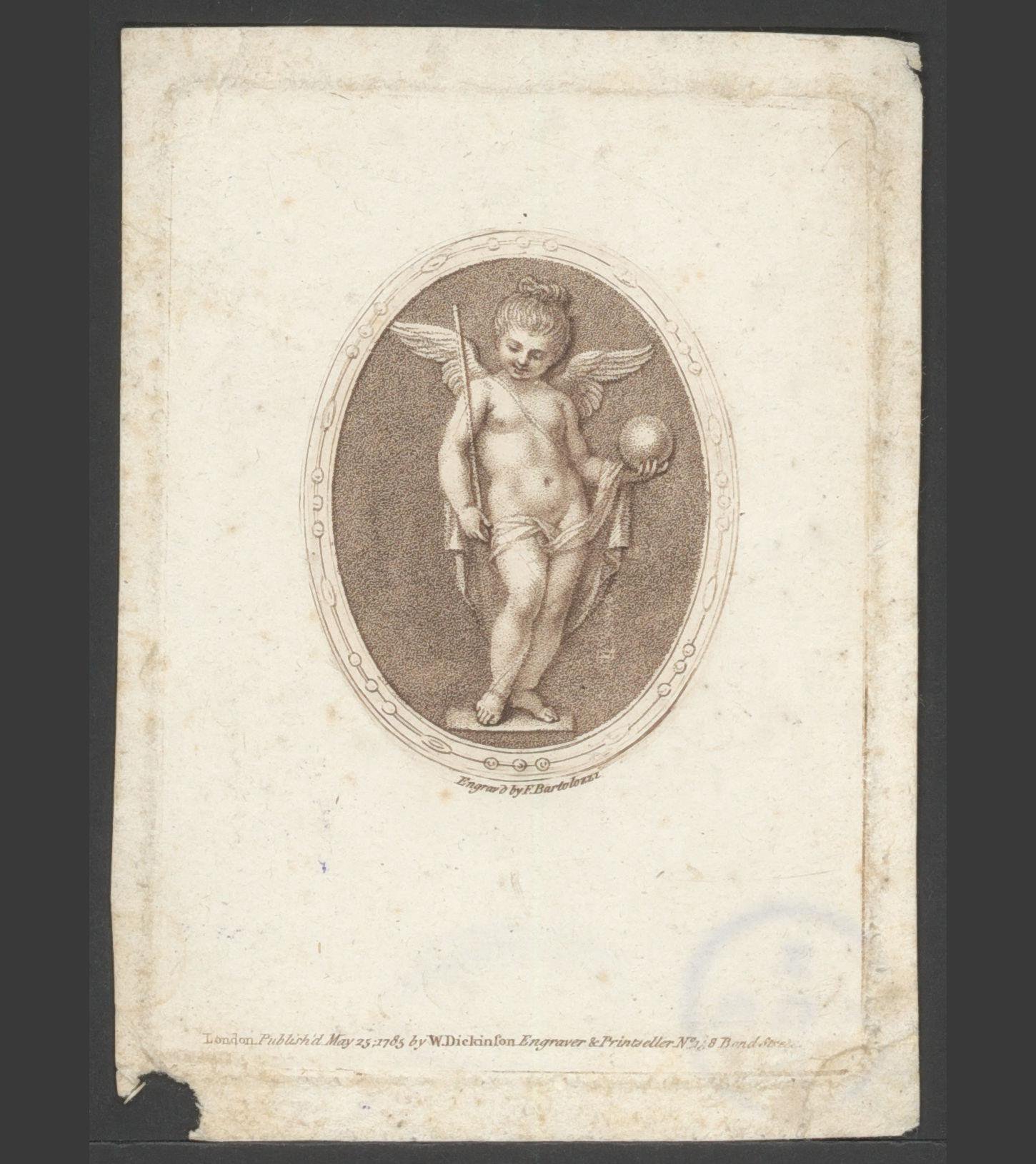 Vrouwelijke putto met bol en staf