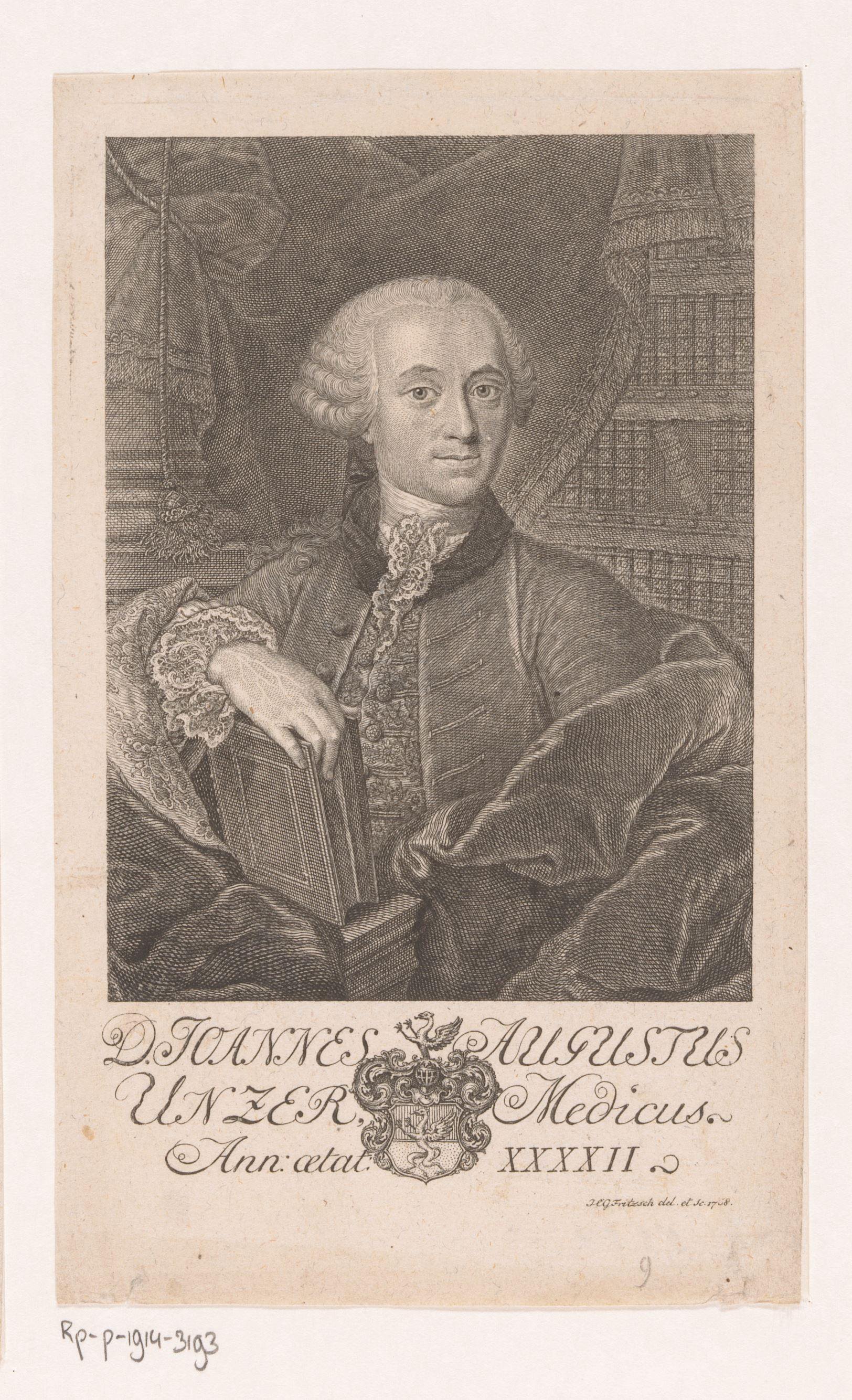Portret van Johann August Unzer op 42-jarige leeftijd