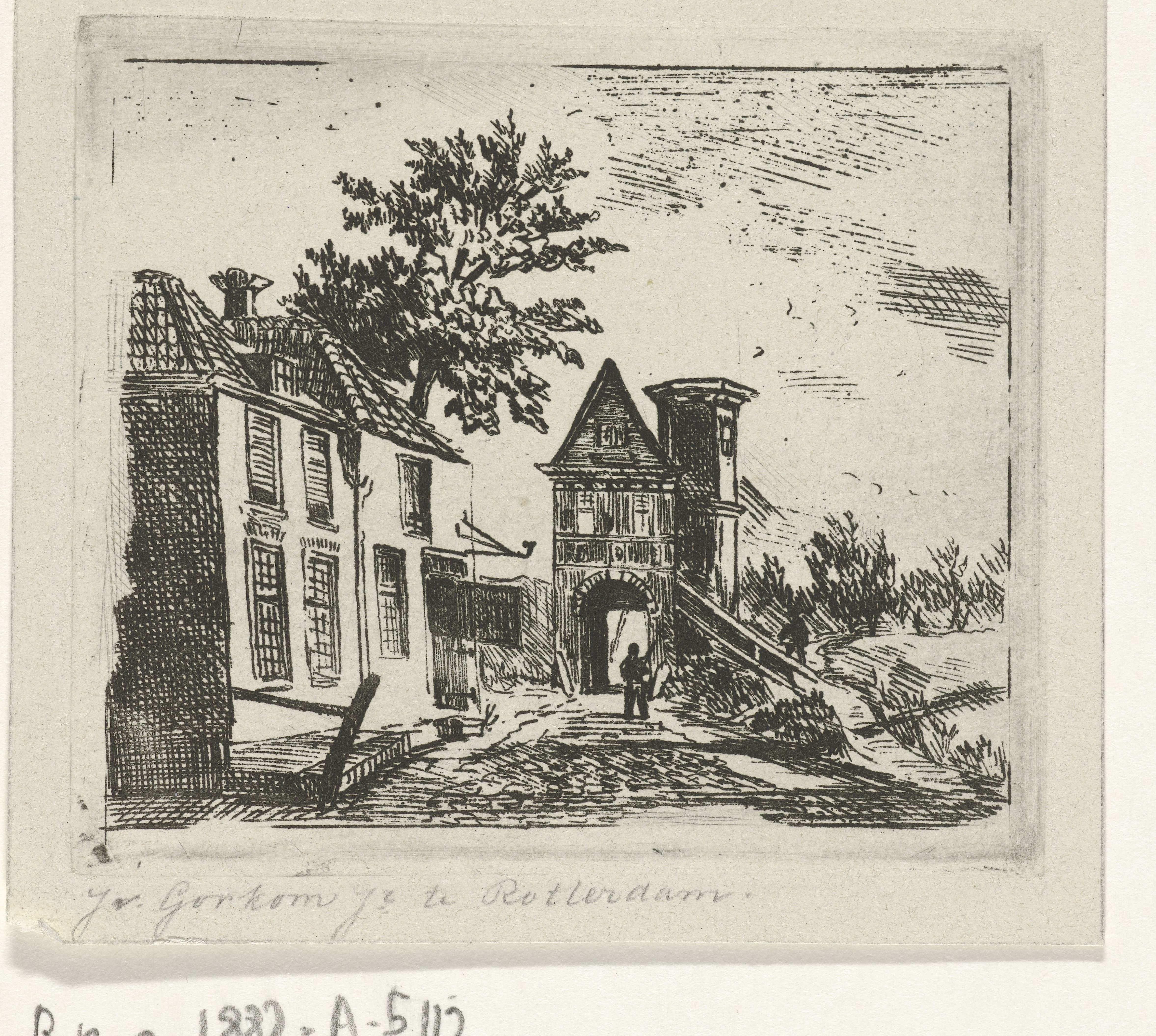 Stadsgezicht met poort