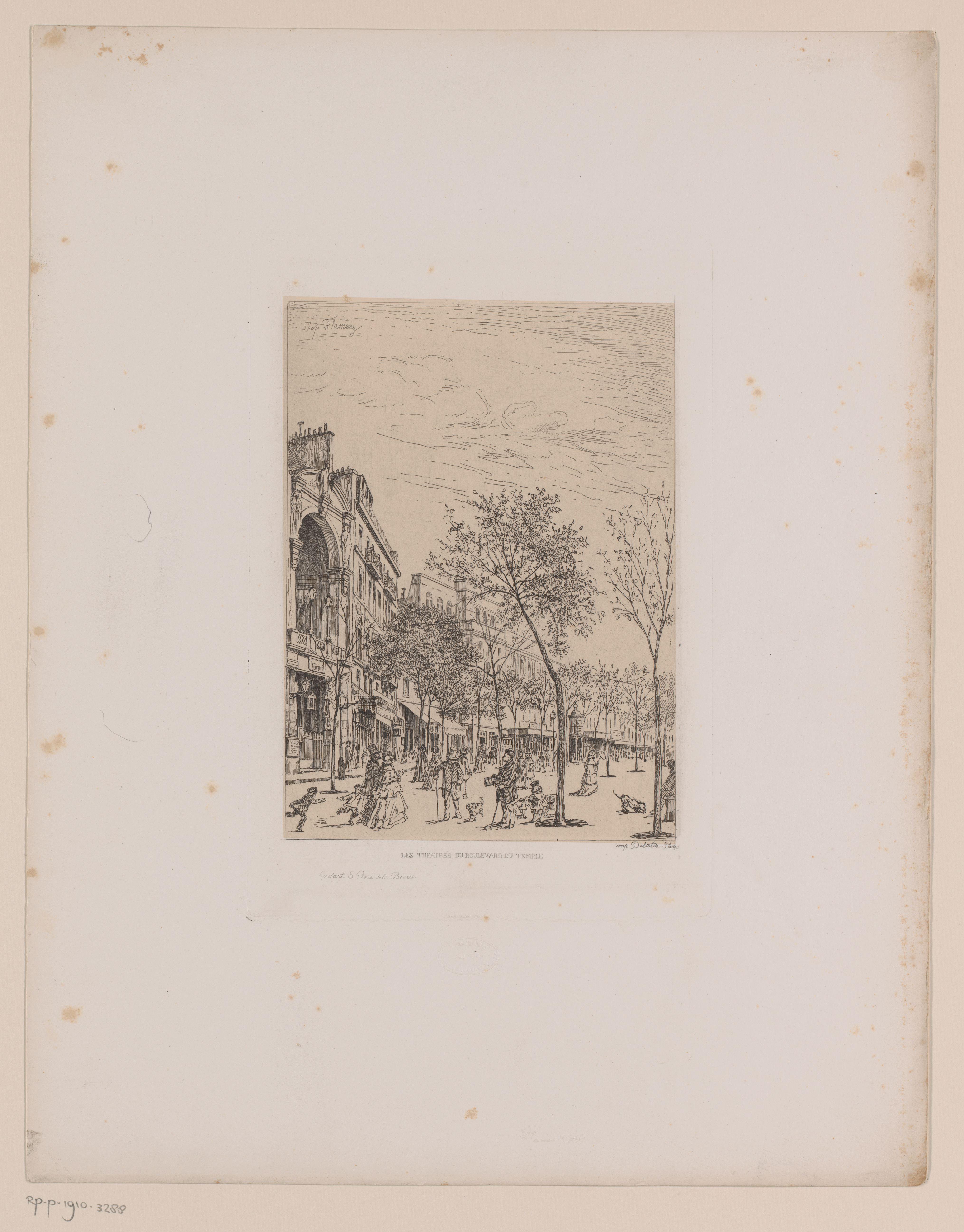 Gezicht op de Boulevard du Temple in Parijs met geheel links het Théâtre Lyrique