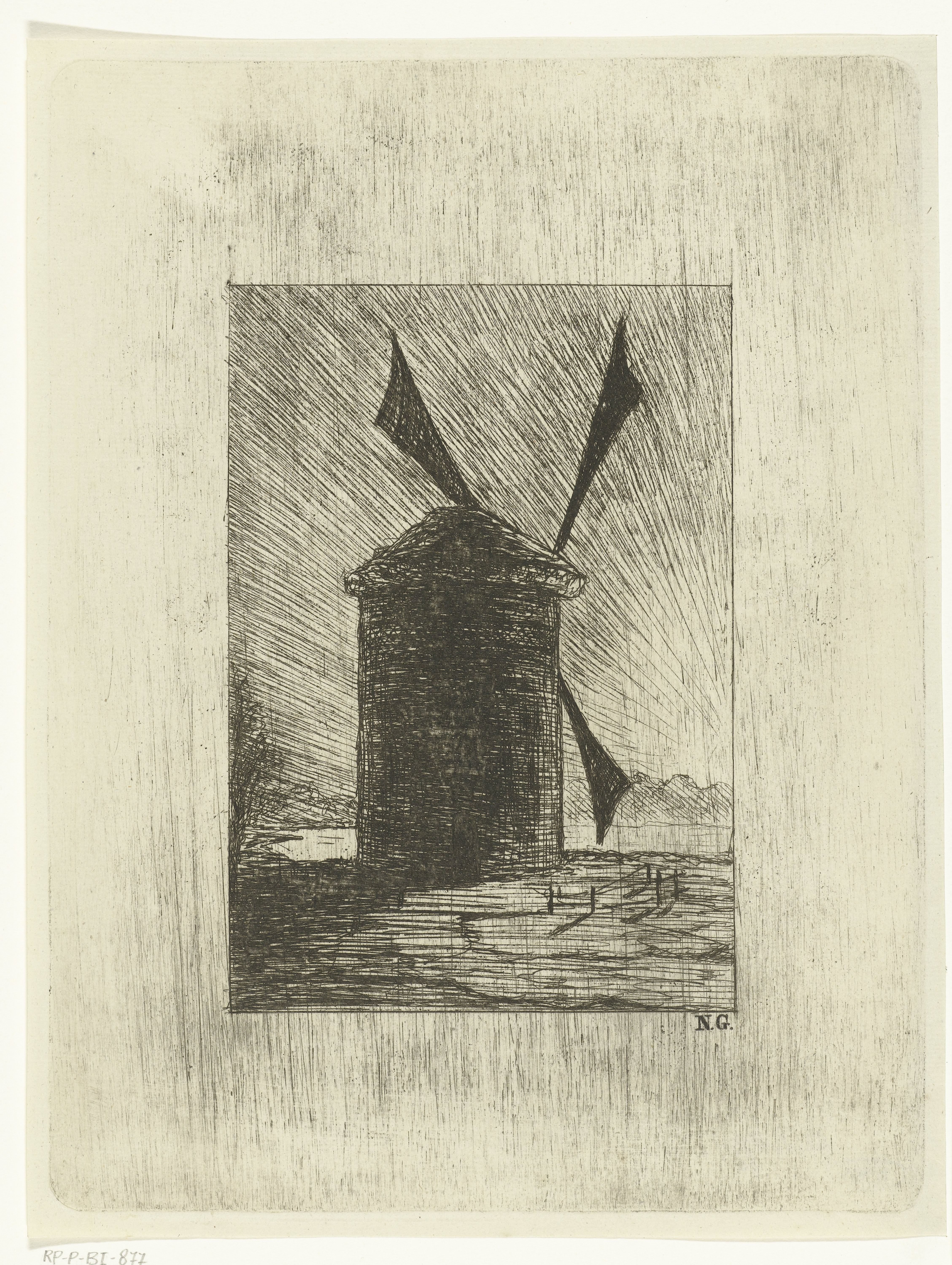 Landschap met molen bij zonsopkomst