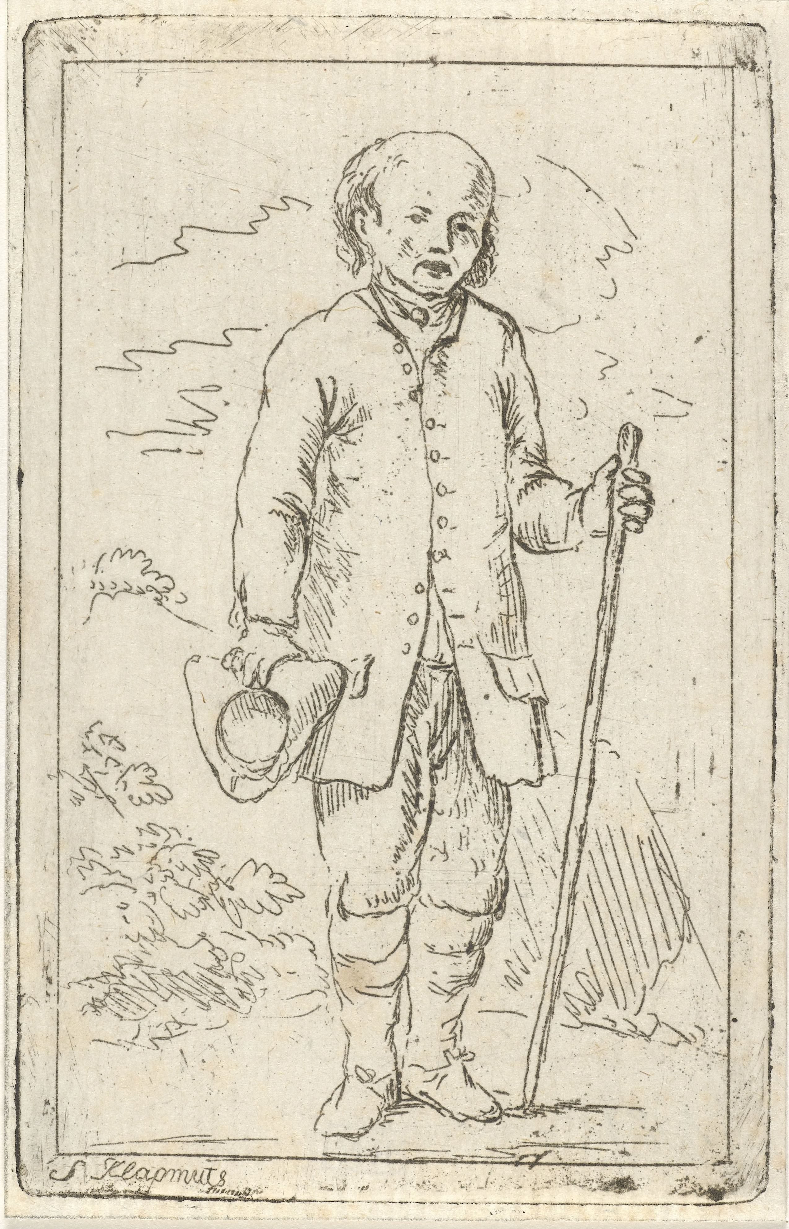Oude man met wandeltstok