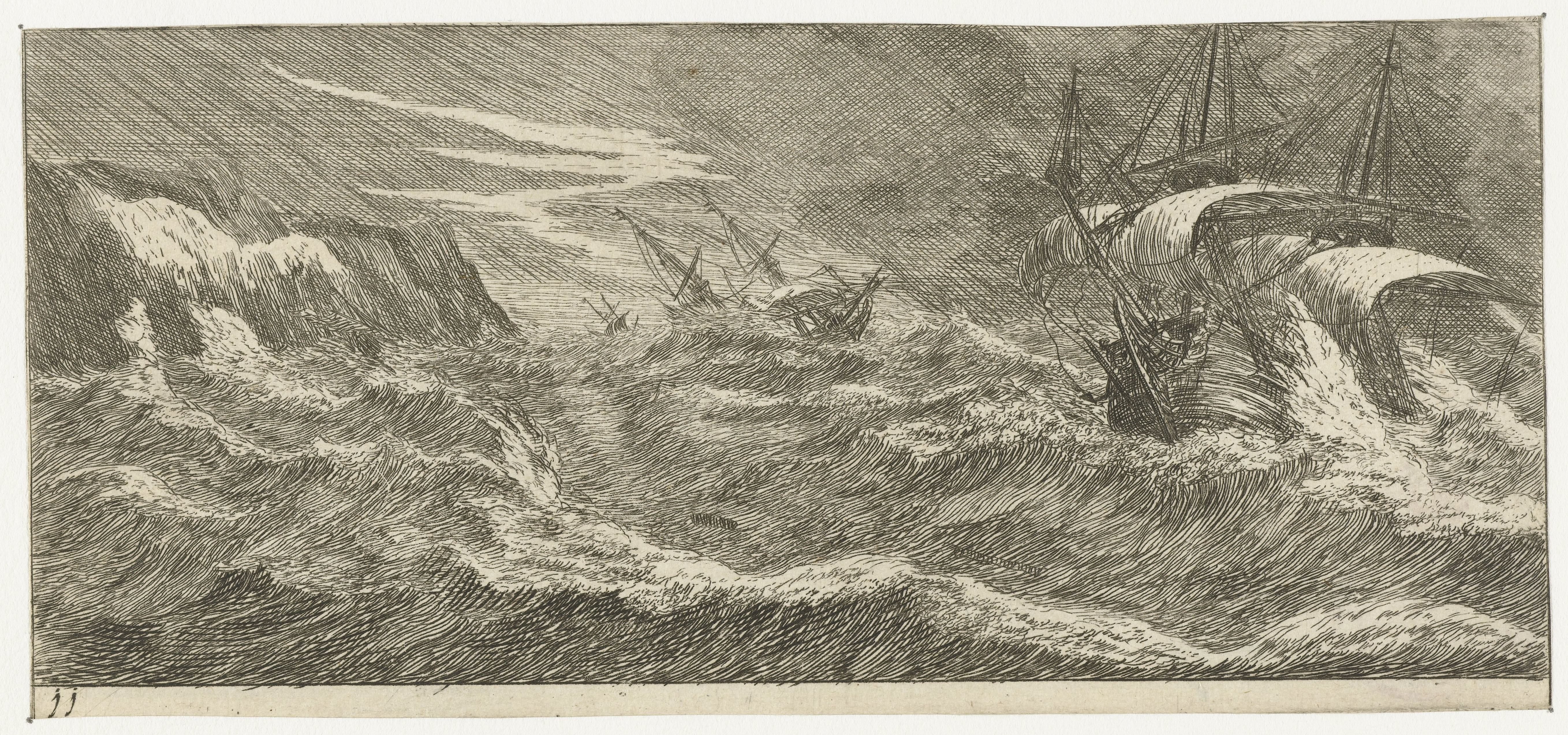 Zeilschepen in een zeestorm