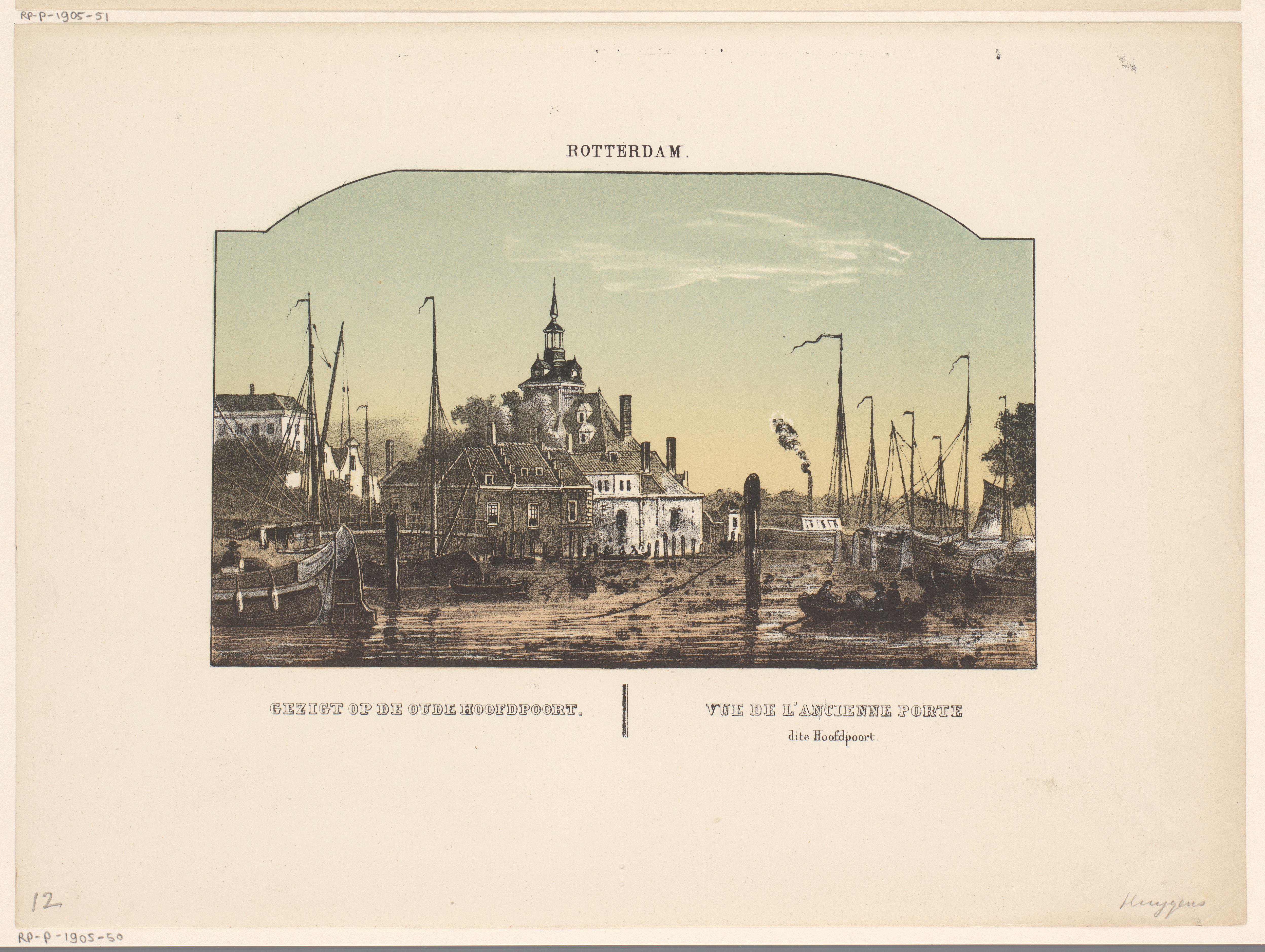 Gezicht op de oude Hoofdpoort in Rotterdam