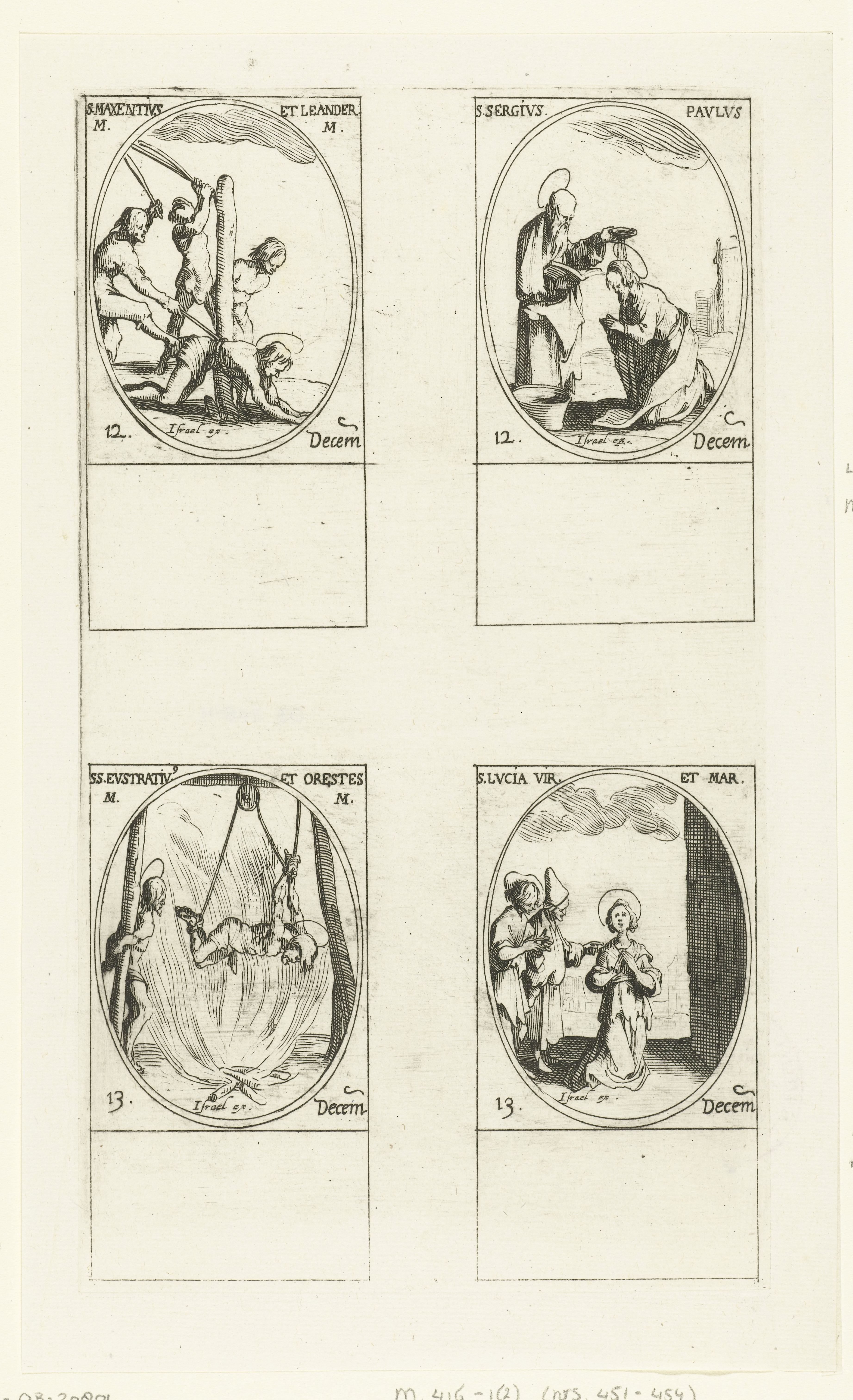 Heilige Maxentius en Heilige Leander van Trier, Heilige Sergius Paulus (Paulus van Narbonne), Heilige Eustratius en Heilige Orestes van Sebaste, Heilige Lucia van Syracuse (12-13 december)