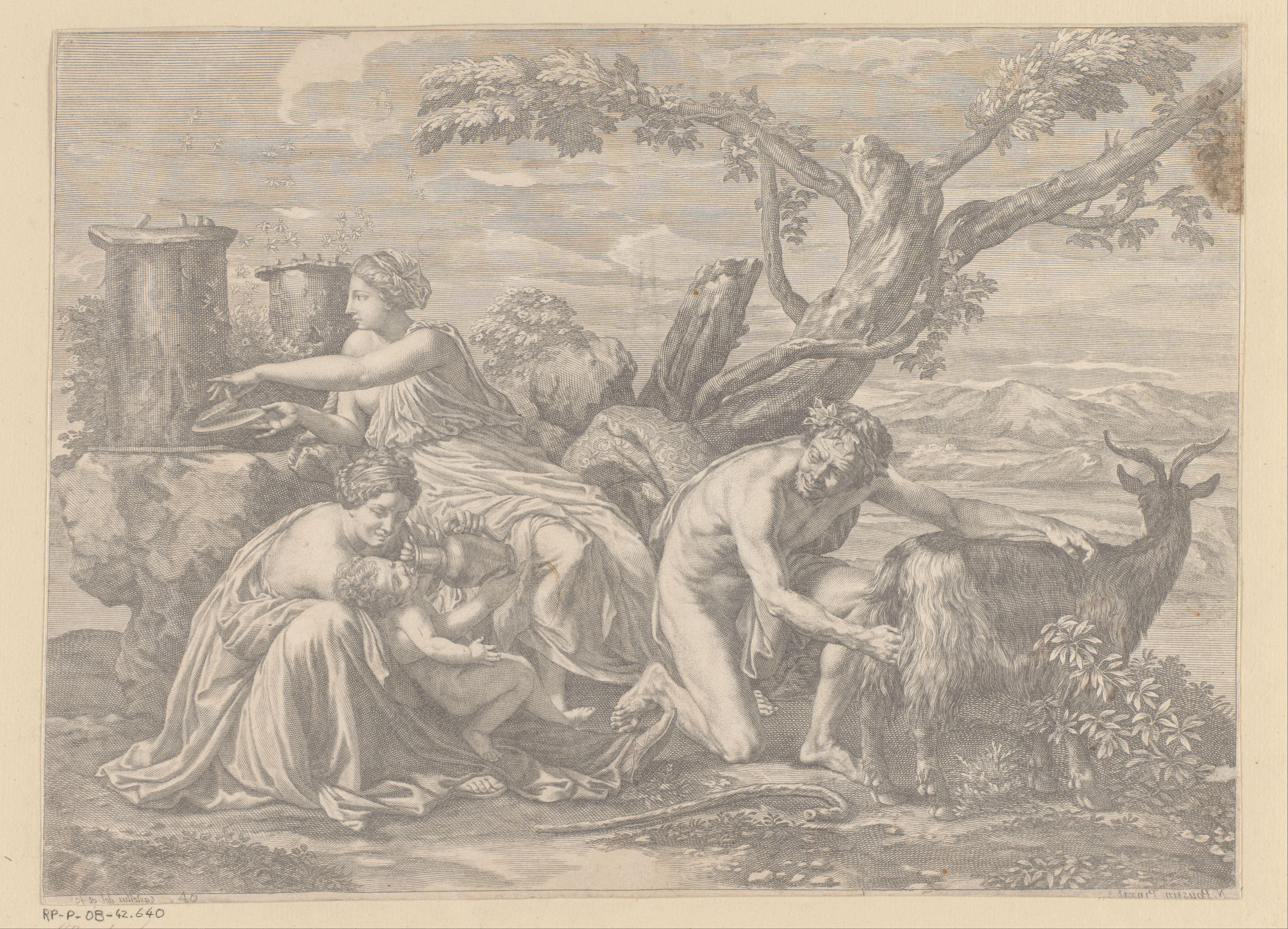 Jupiter als kind gevoed met melk van de geit Amalthea