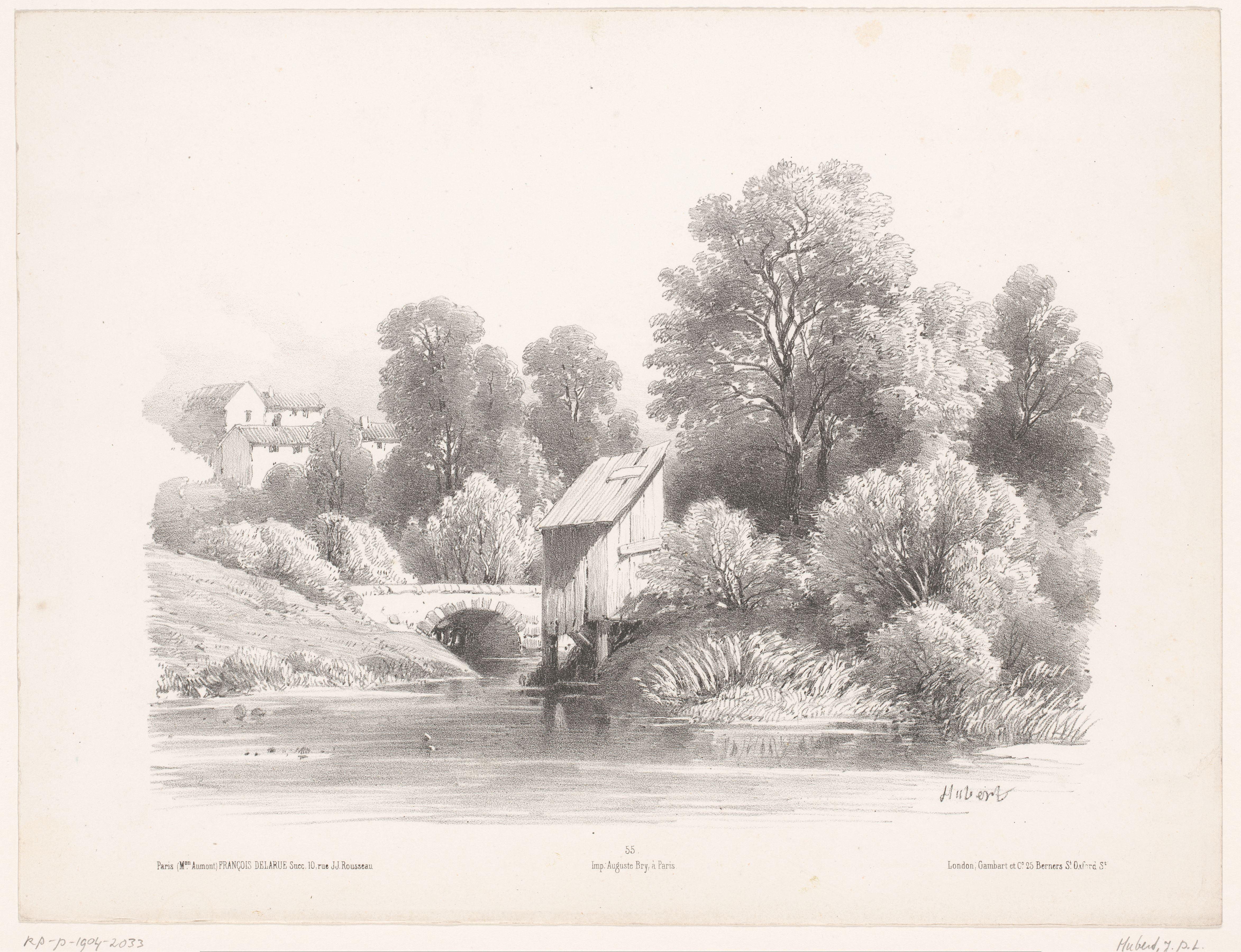 Landschap met rivier en brug