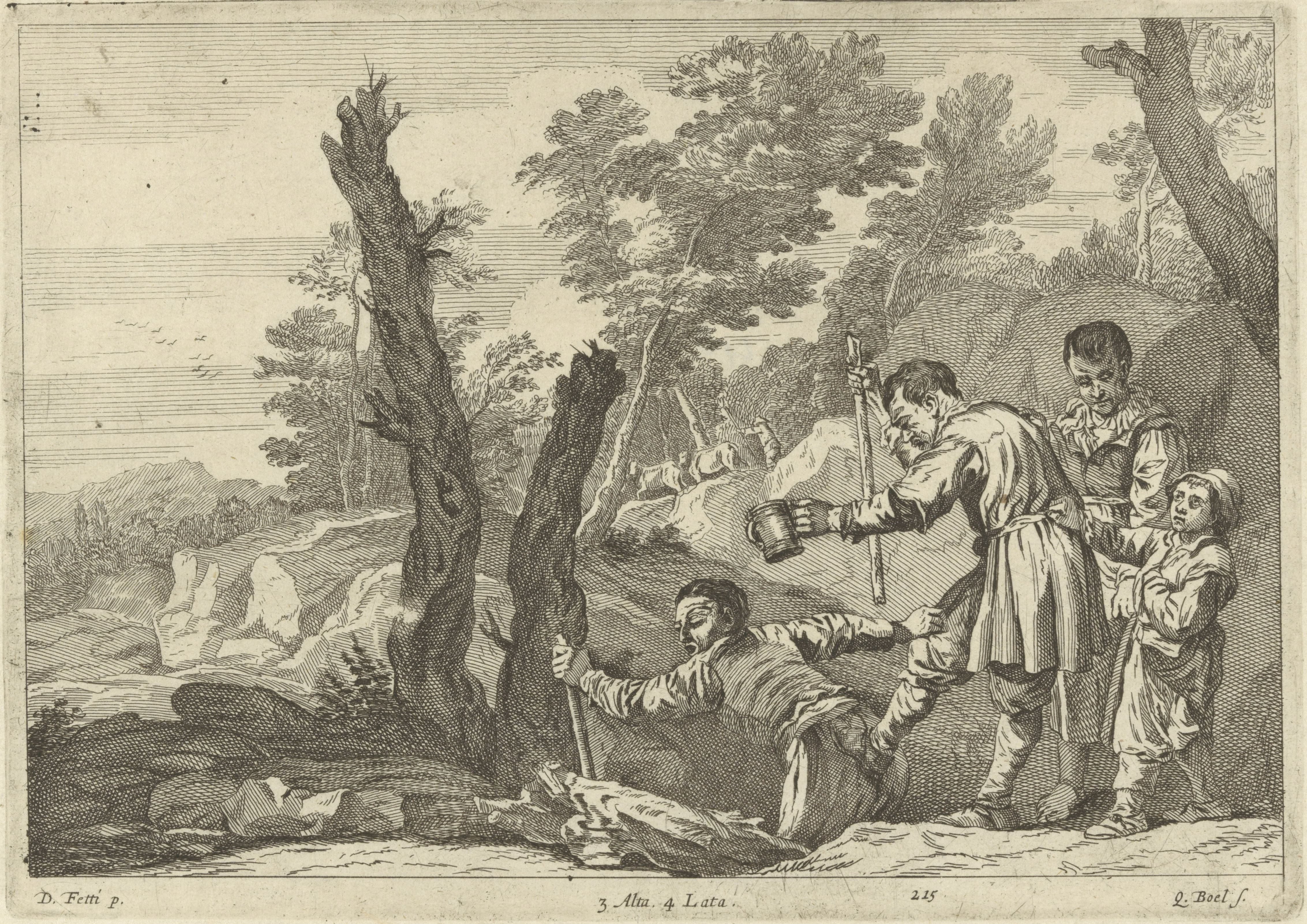 Groep blinden in een landschap