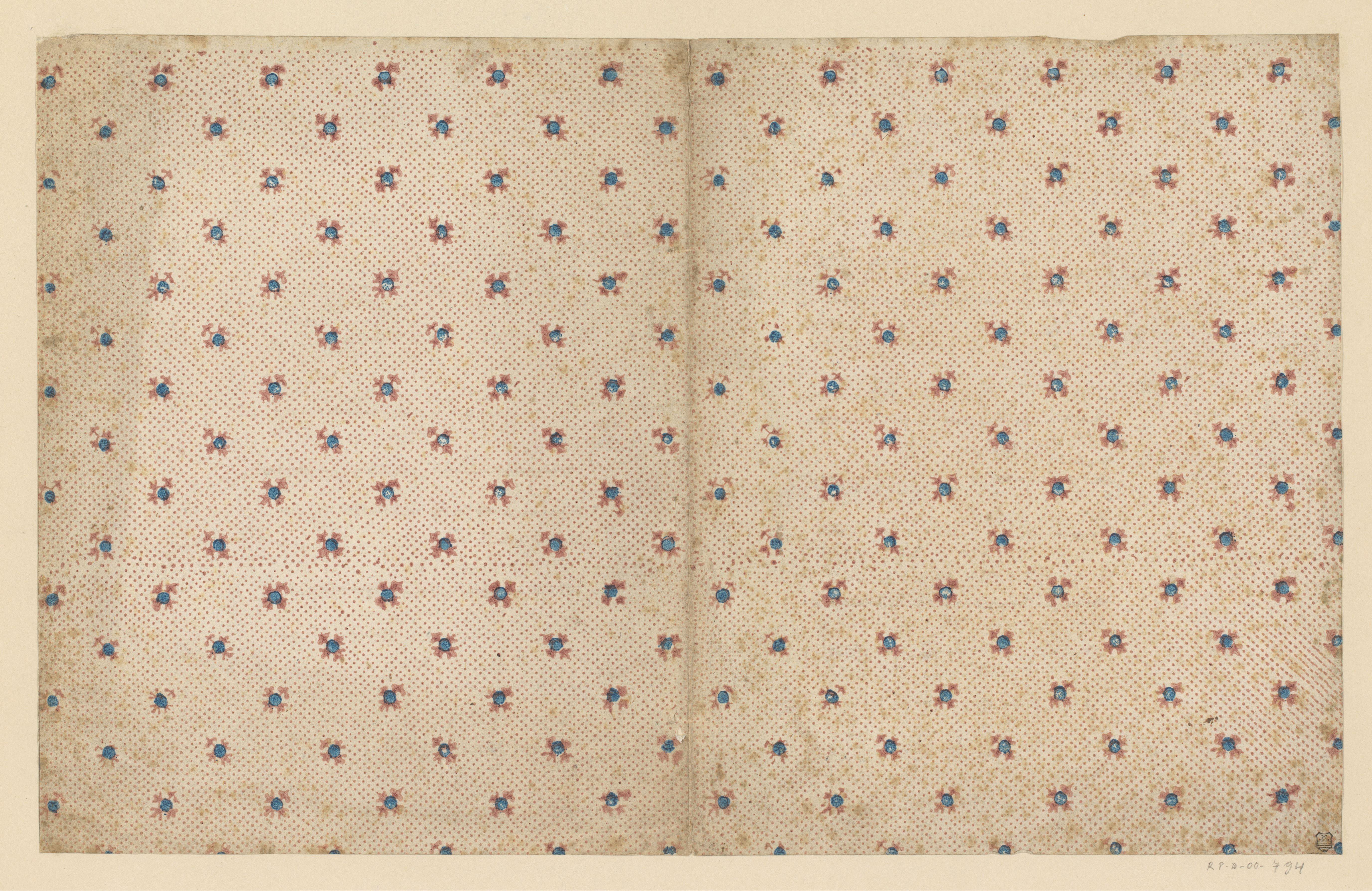 Blad met strooipatroon van bloemmotief in puntenfond