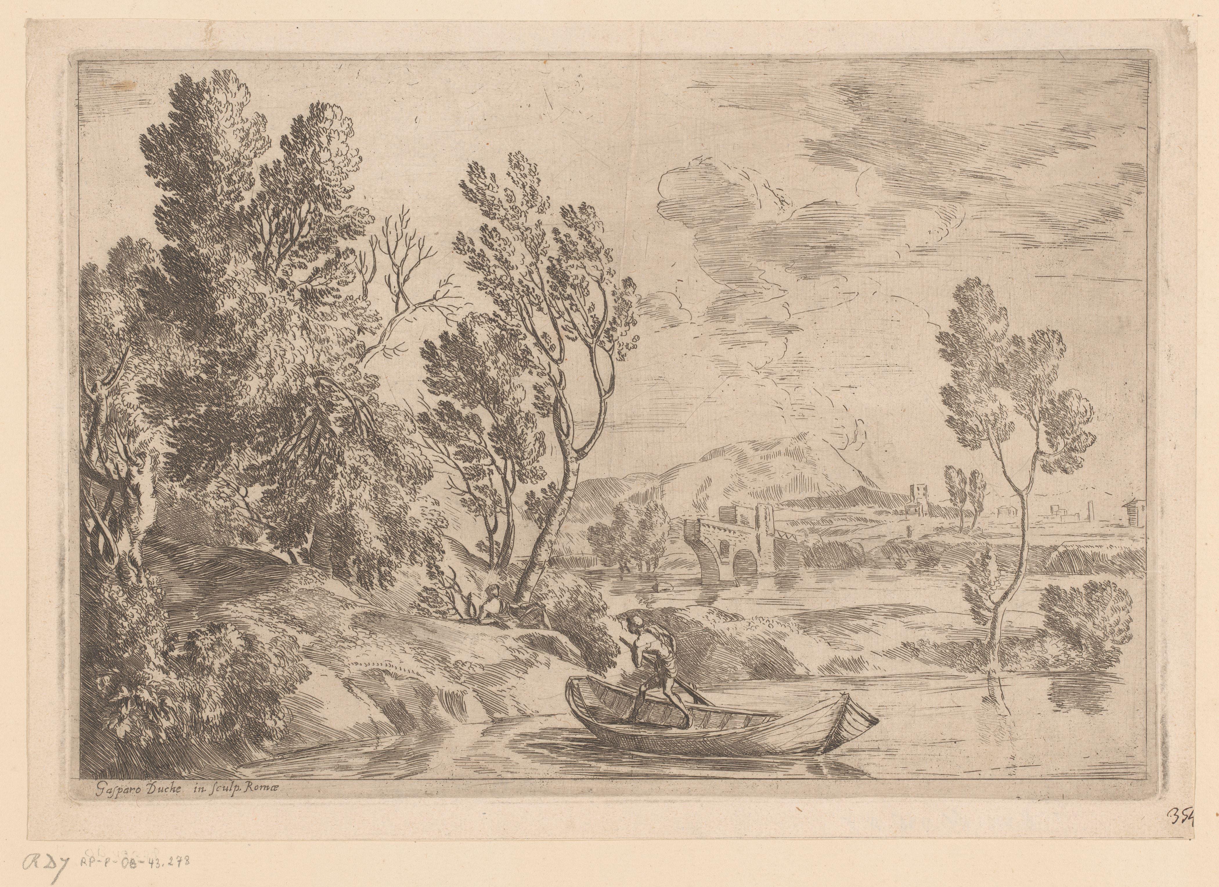 Rivierlandschap met man in sloep