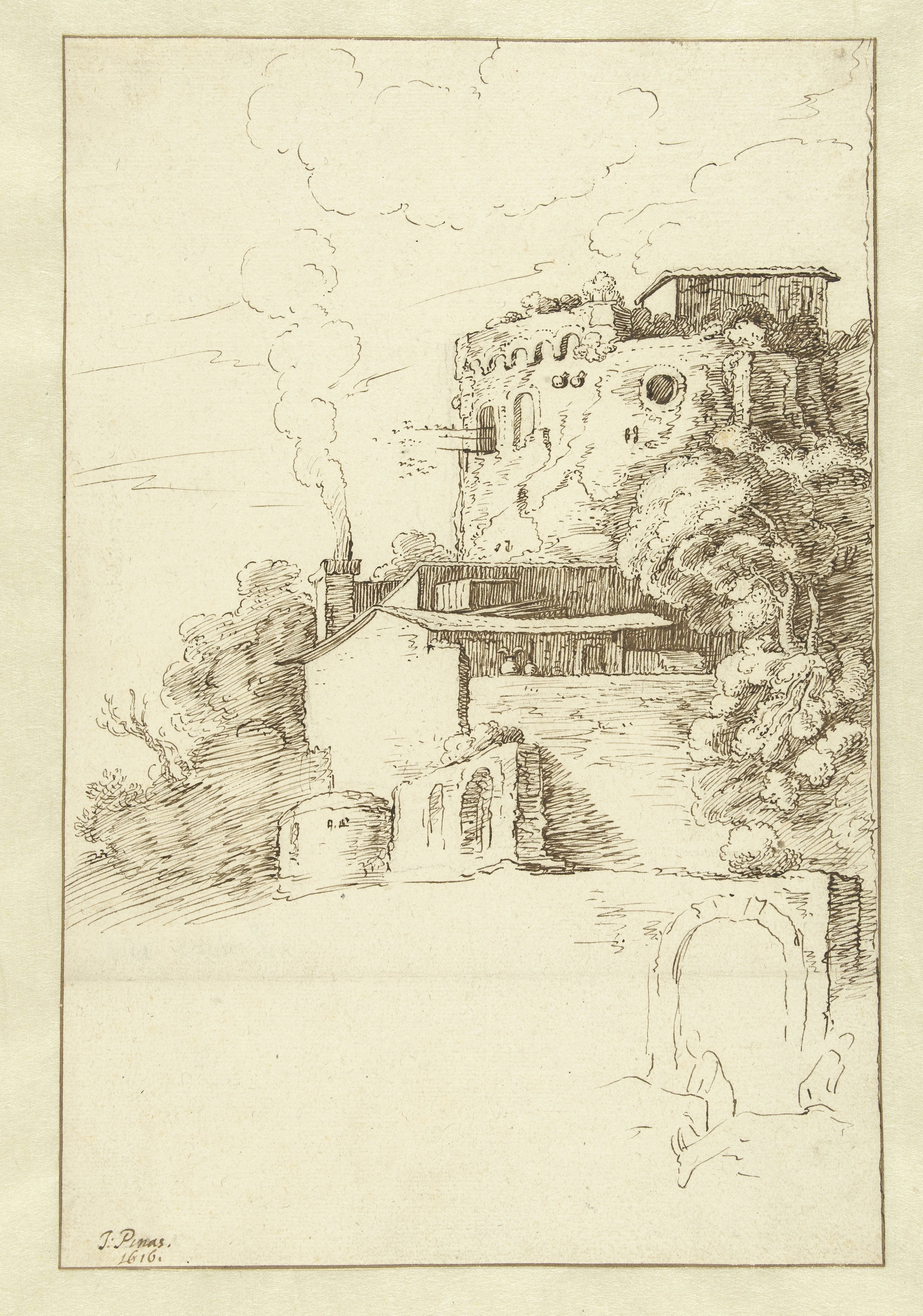 A Round Tower and Buildings