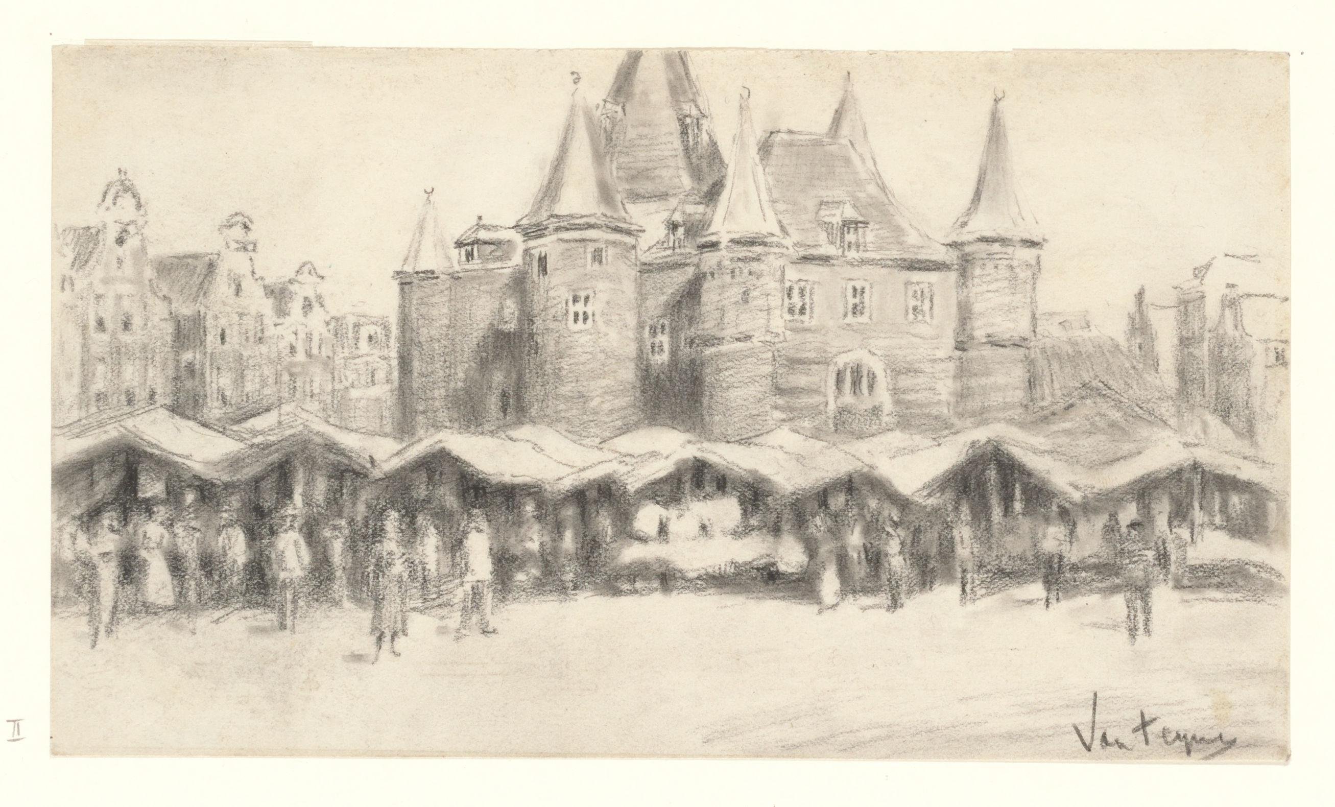 Gezicht op de Nieuwmarkt en de Waag
