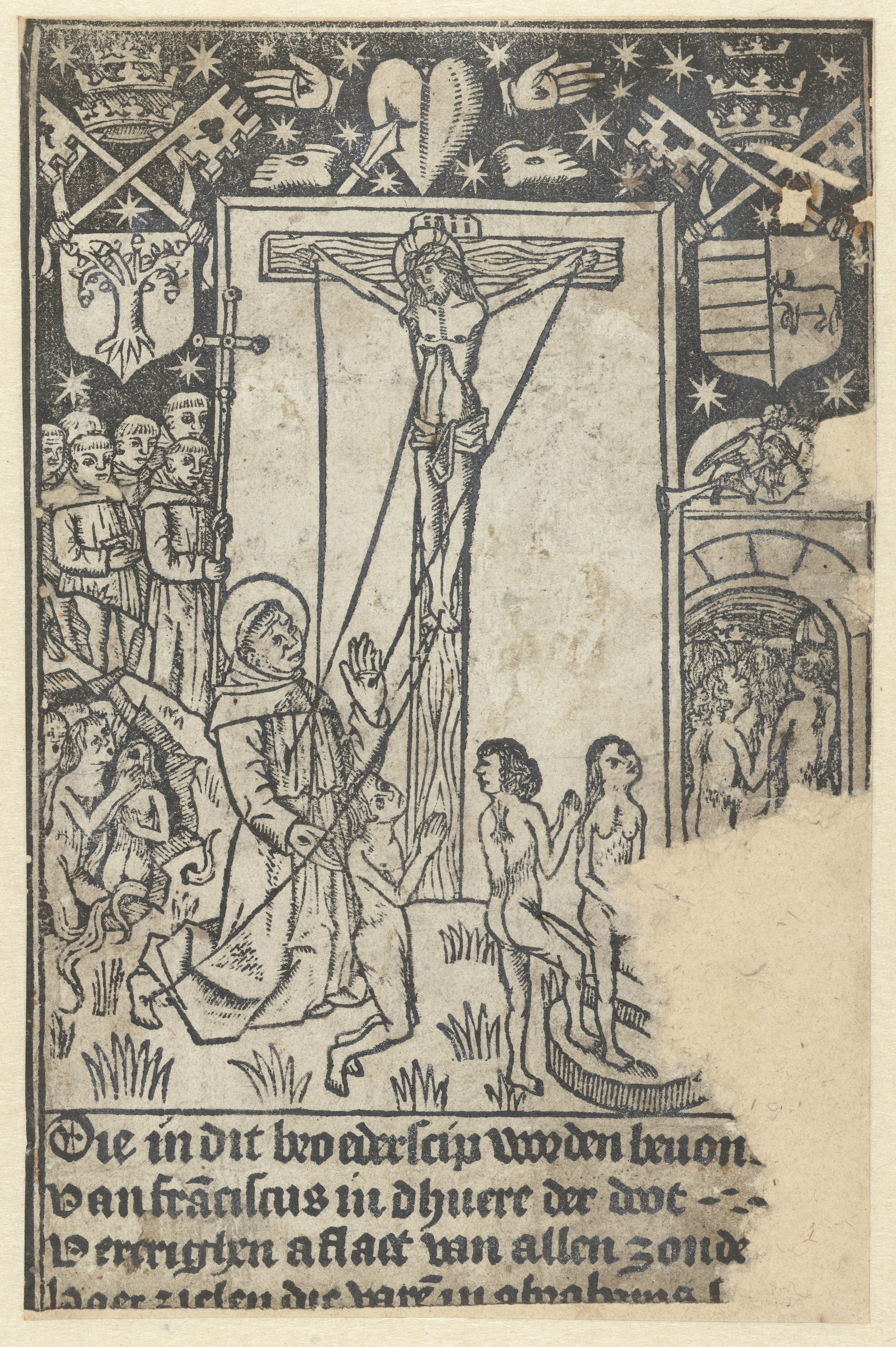 Christus aan het kruis met de heilige Franciscus en het laatste oordeel