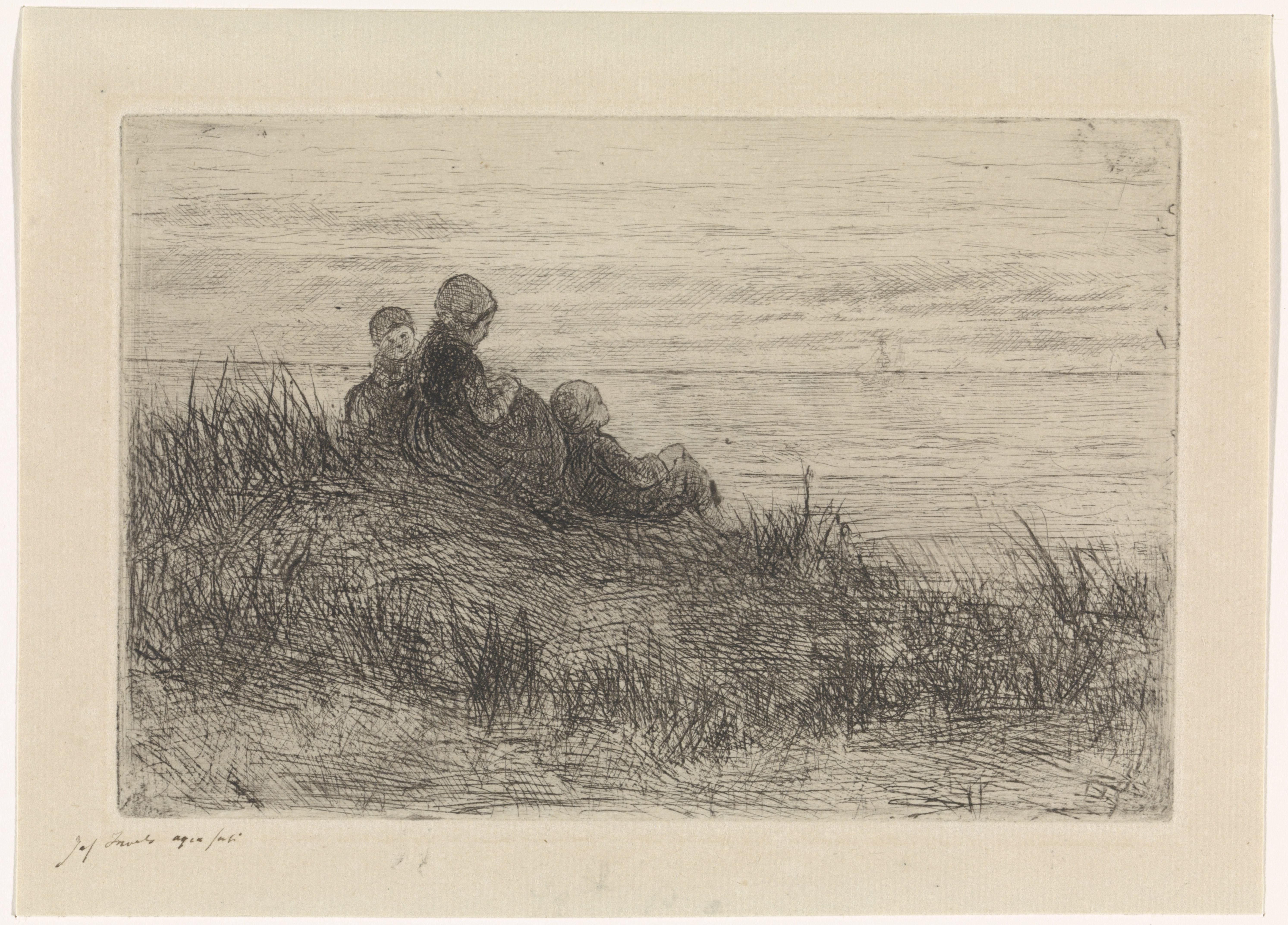 Duinlandschap met moeder en kinderen