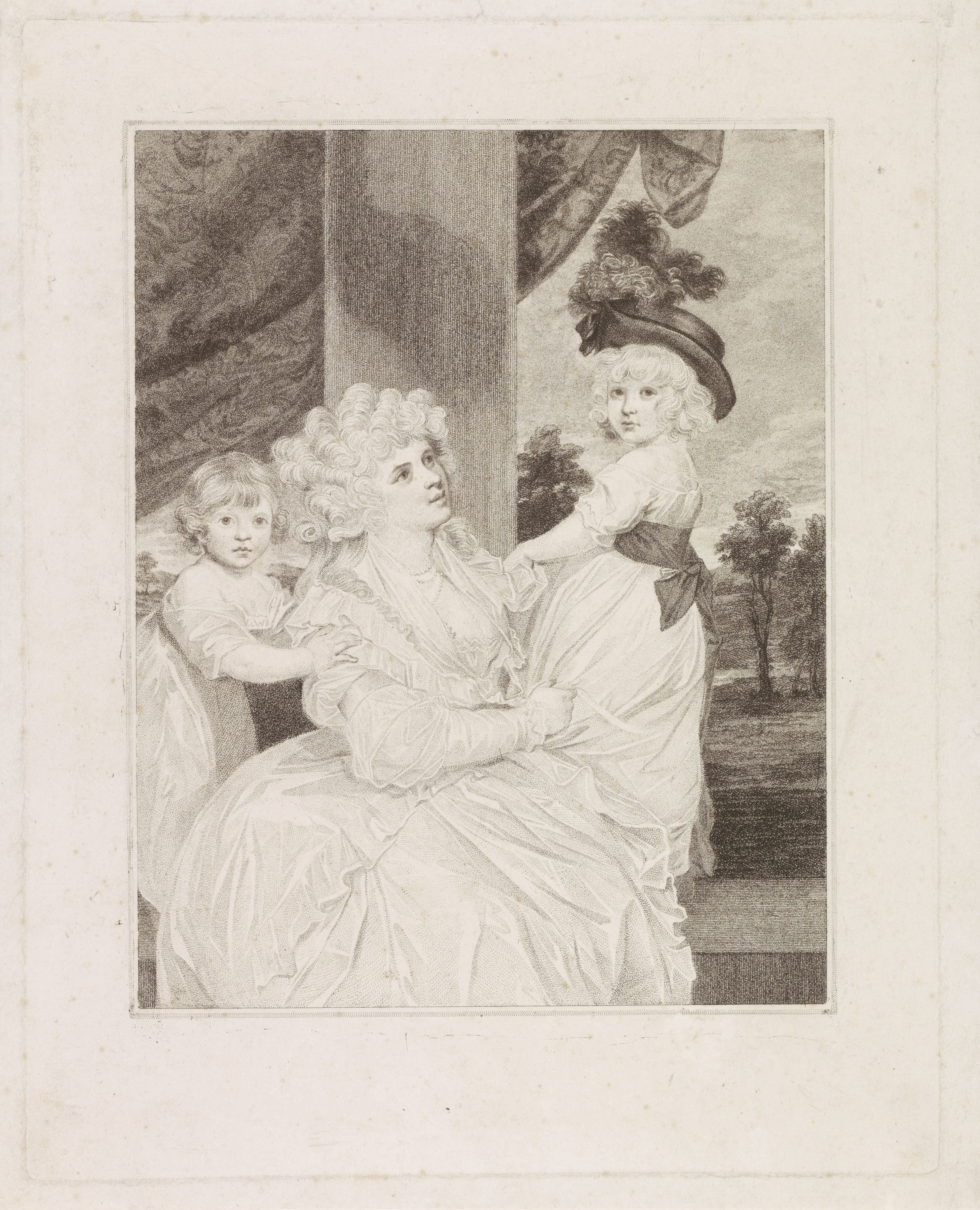 Portret van Jane Stanhope met haar twee kinderen