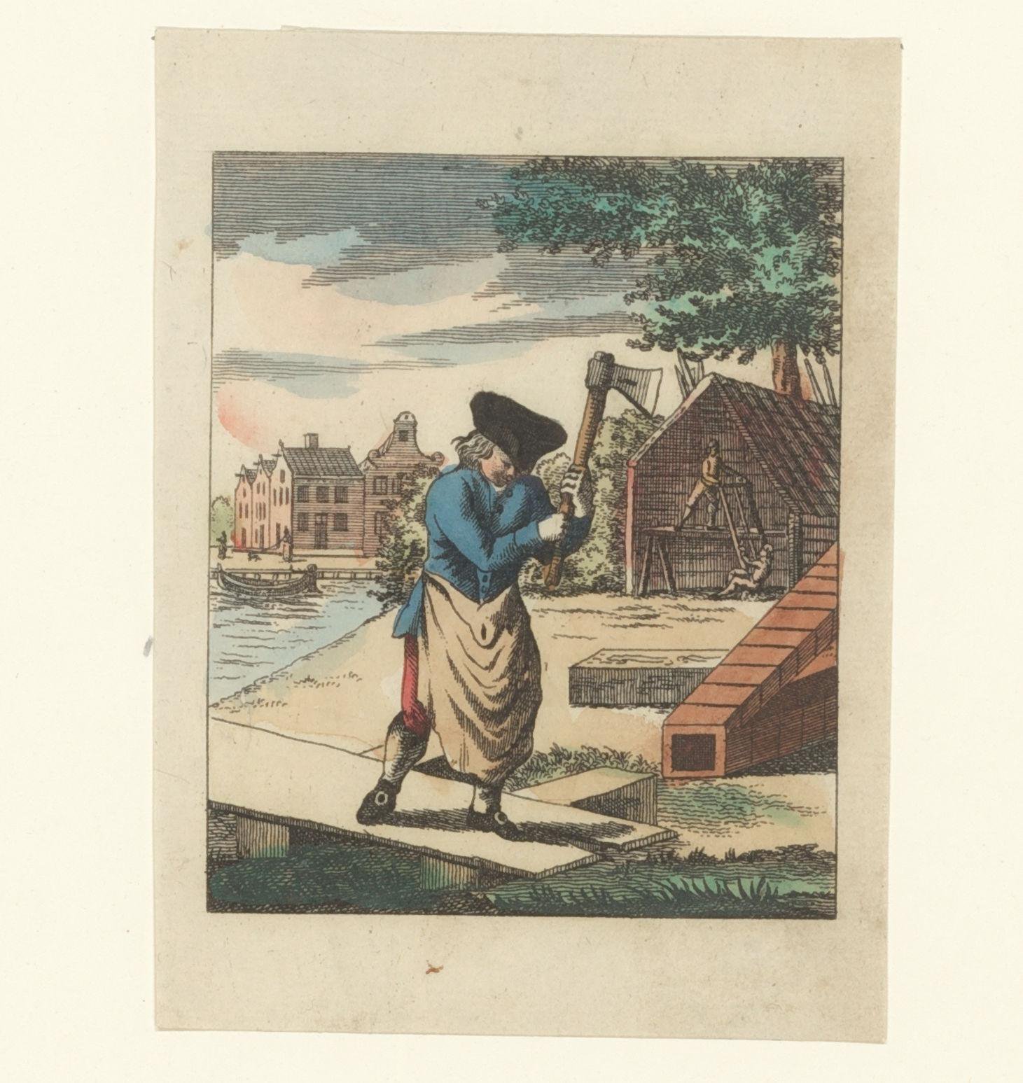 Man aan het werk met een bijl