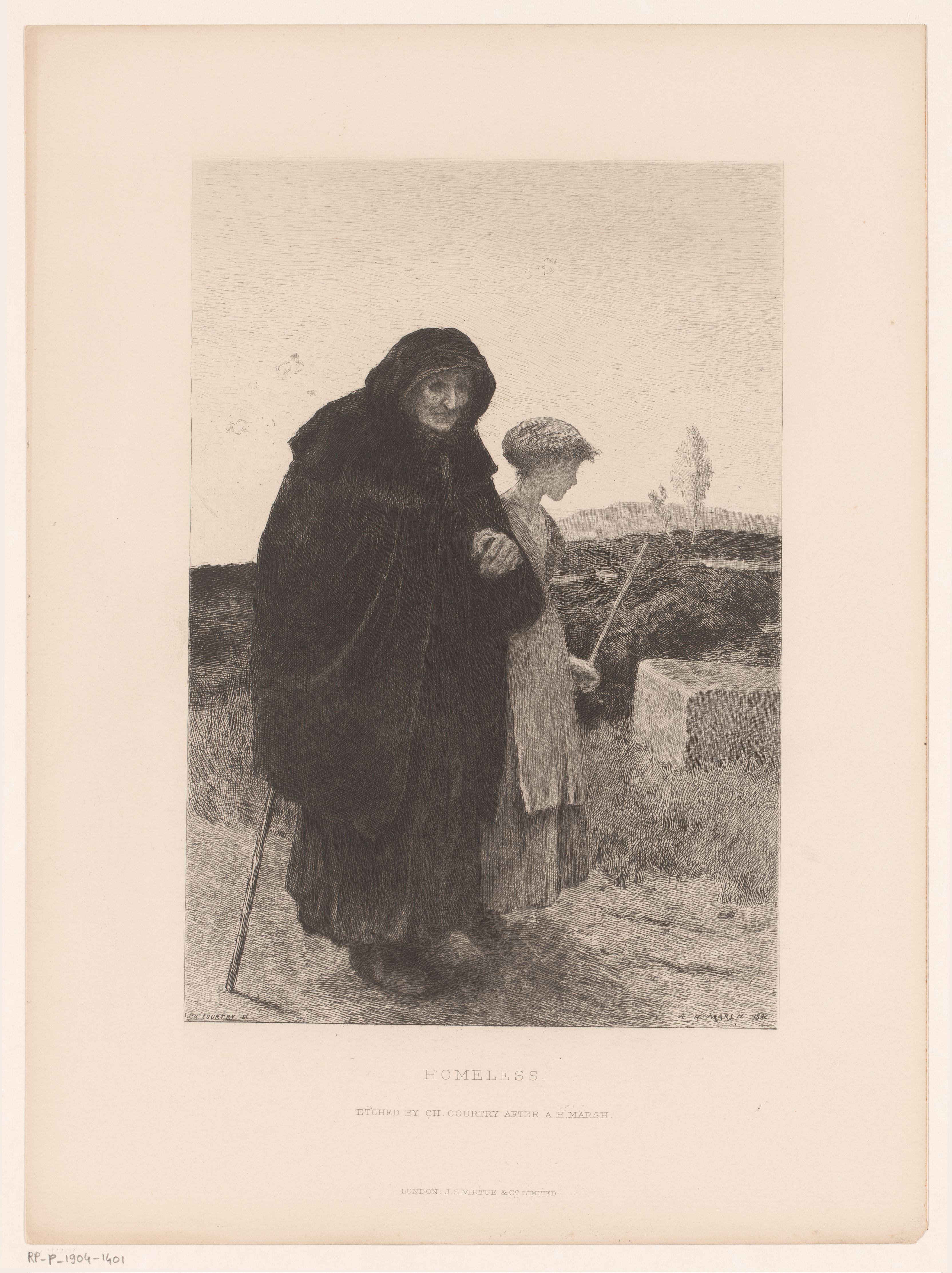 Landschap met een blinde oude vrouw en een jong meisje