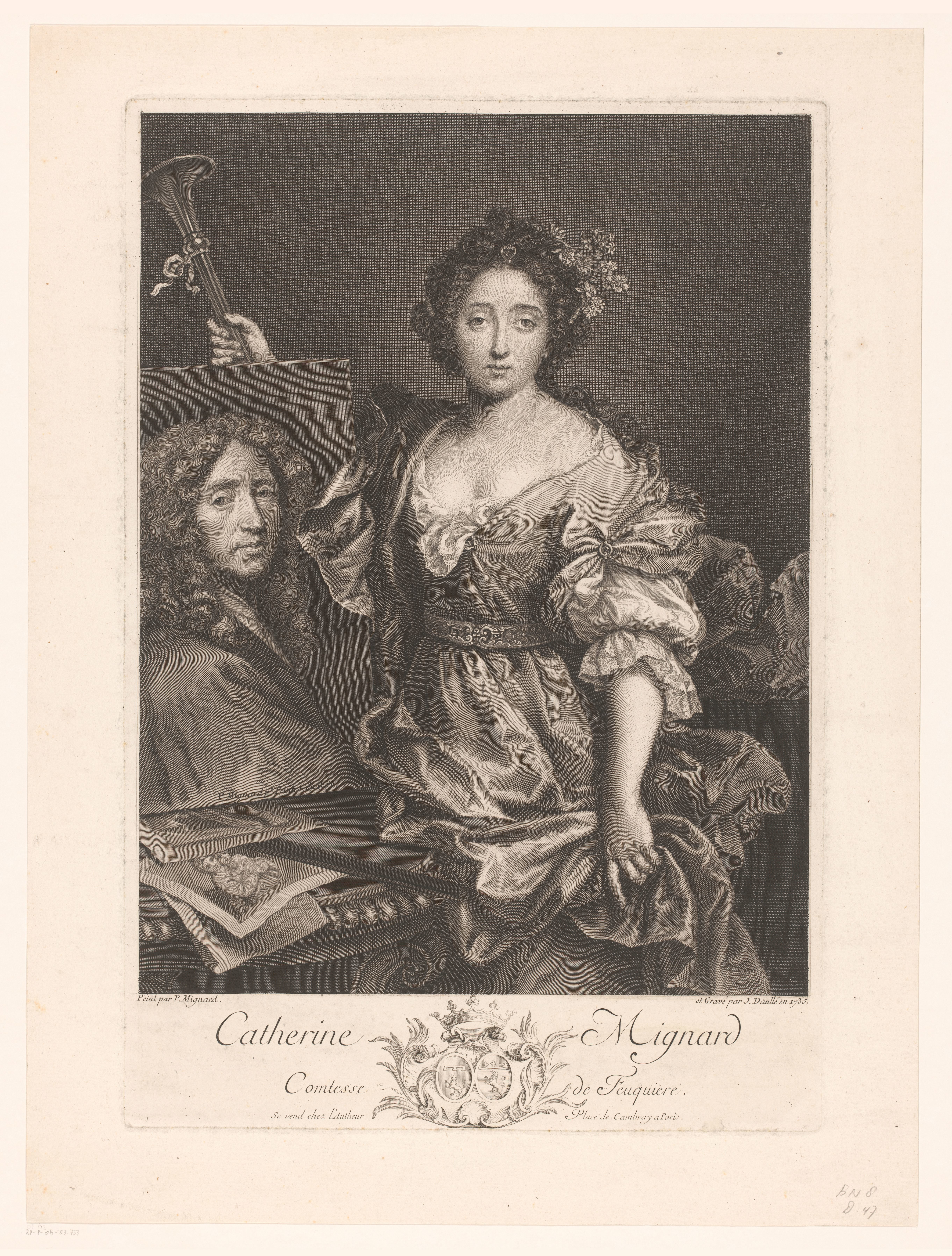 Portret van Catherine Mignard met haar vader Pierre Mignard