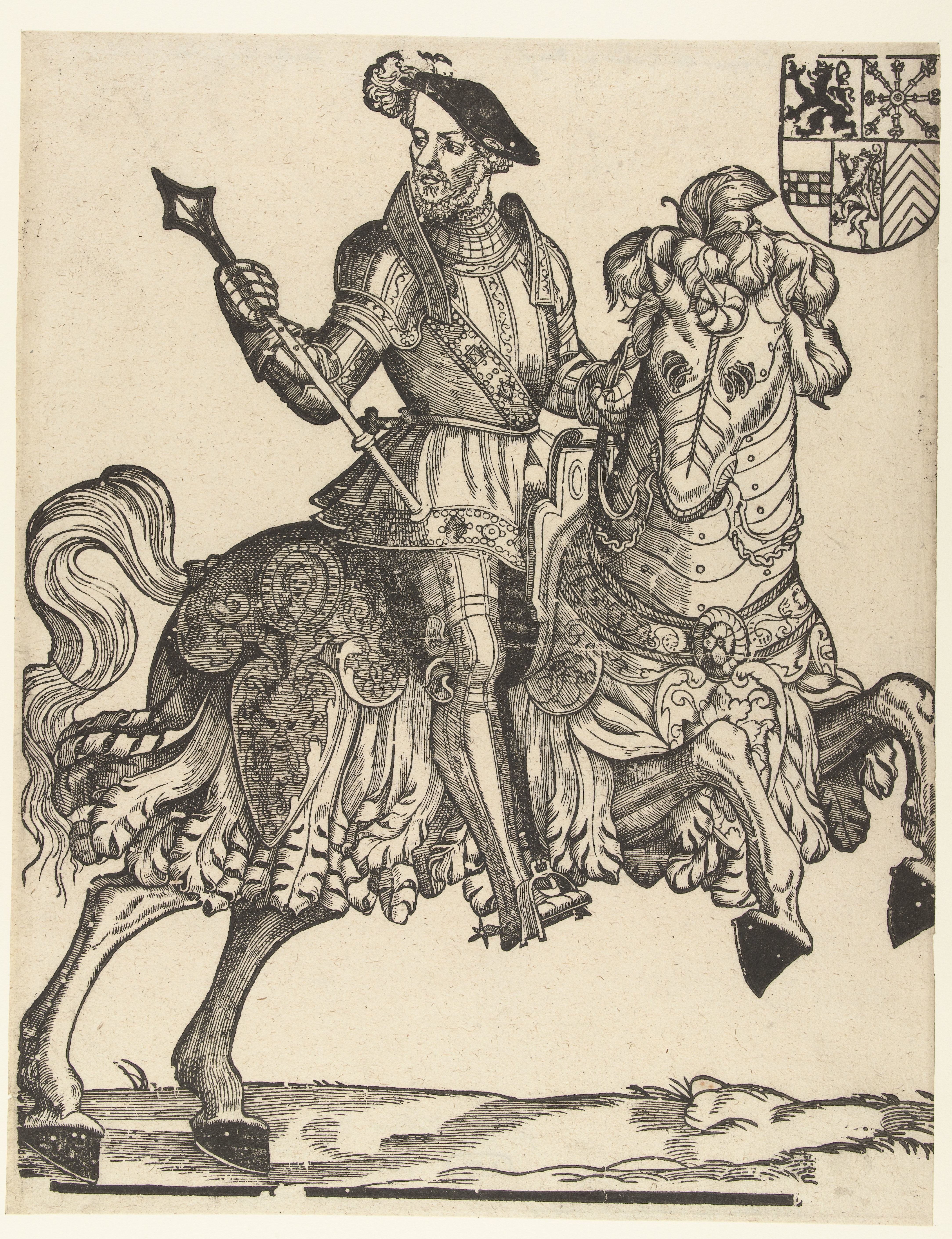 Portret van hertog Willem van Kleef, Gulik en Berg, graaf van Mark, heer van Ravenstein te paard