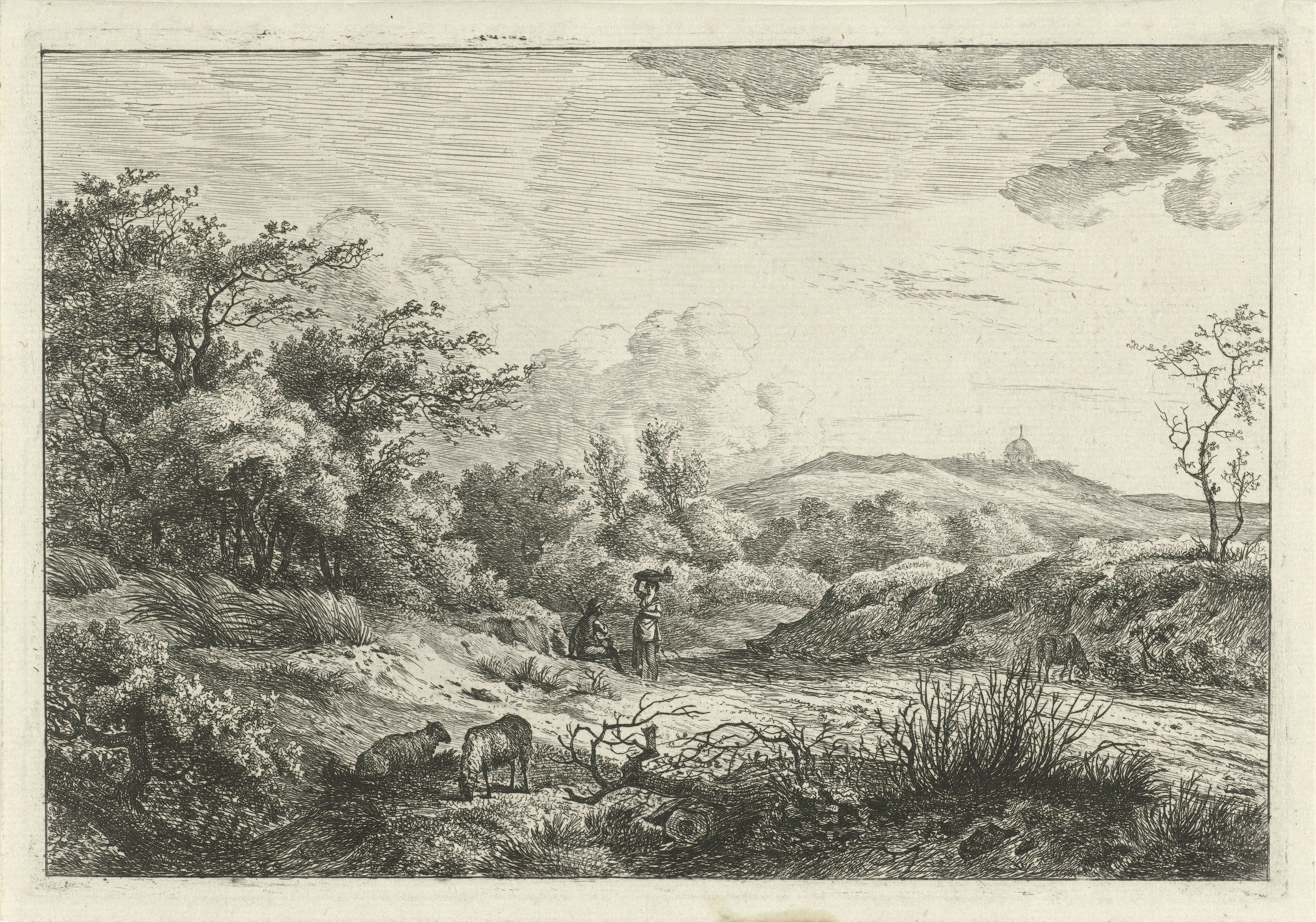 Landschap met herder en vrouw