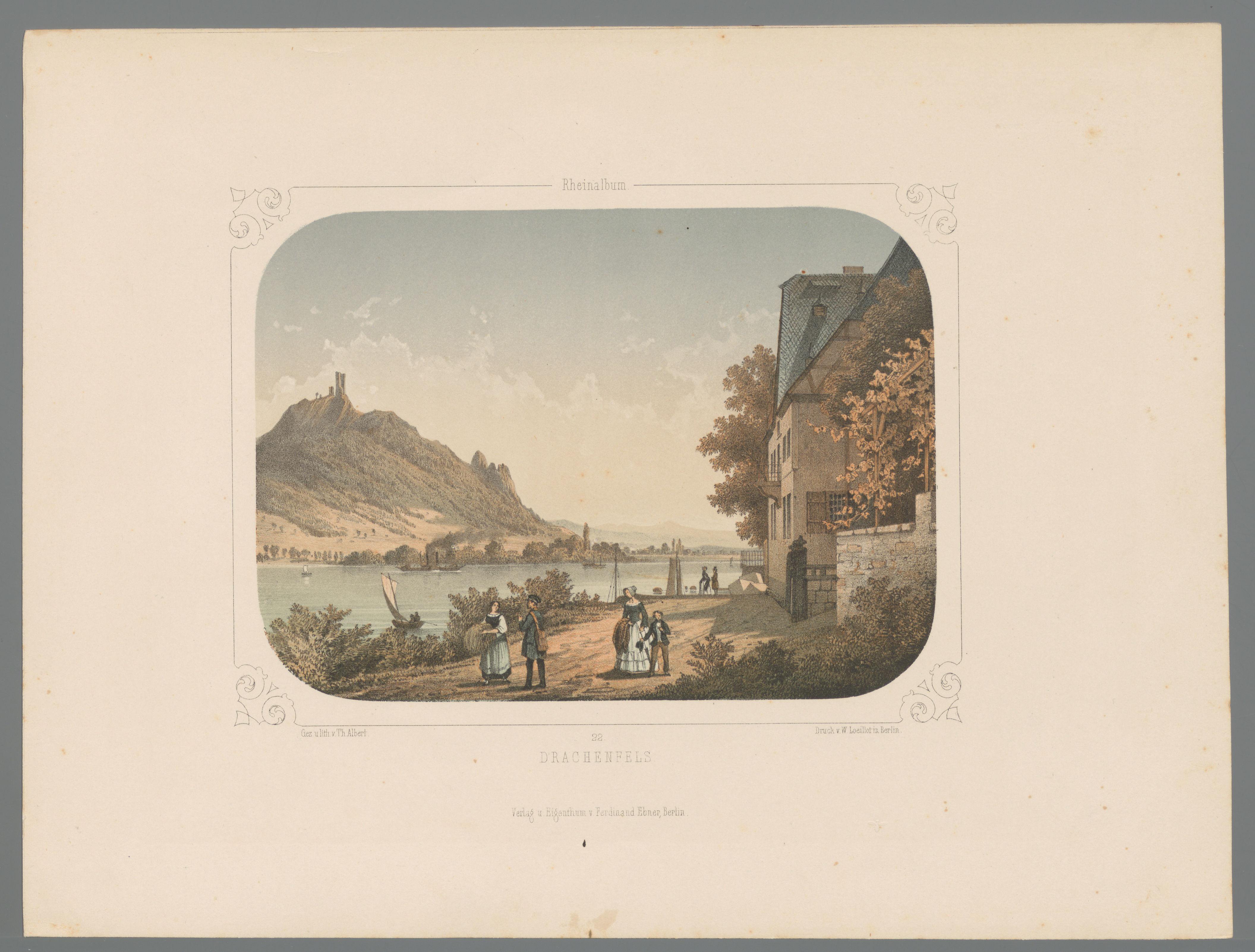 Gezicht op de berg Drachenfels langs de Rijn