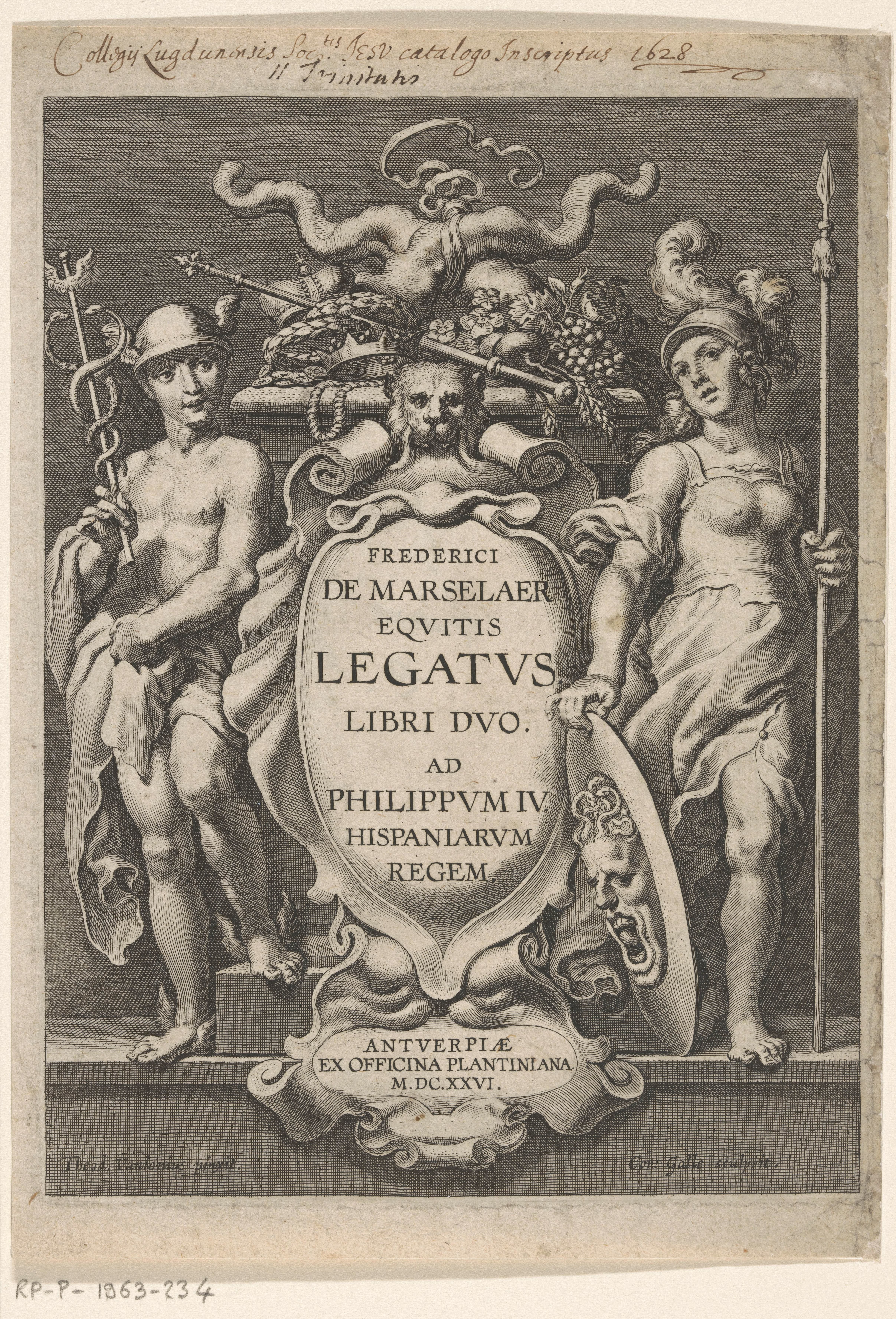 Allegorische titelpagina met Mercurius en Minerva