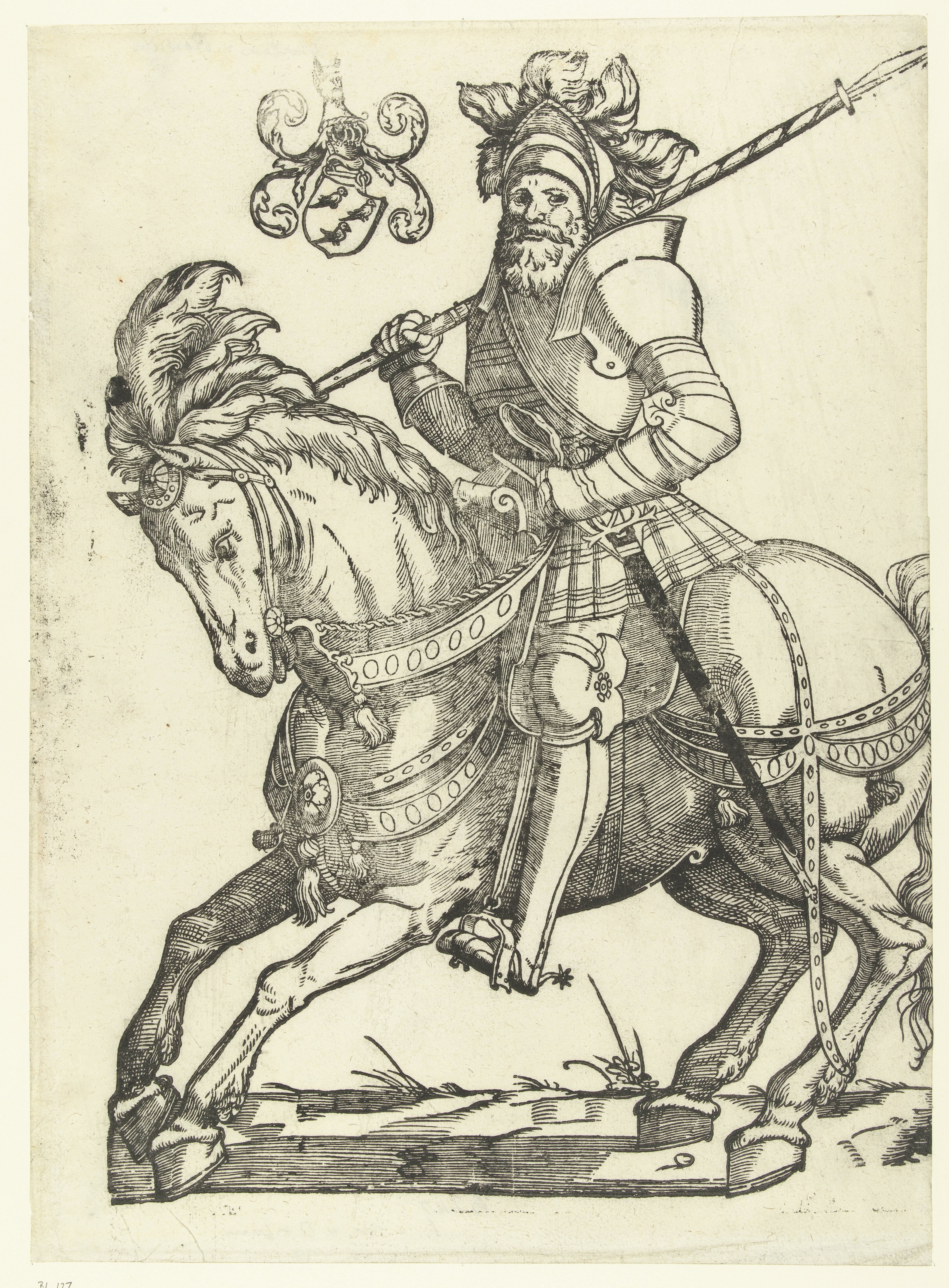 Portret van Maarten van Rossum te paard