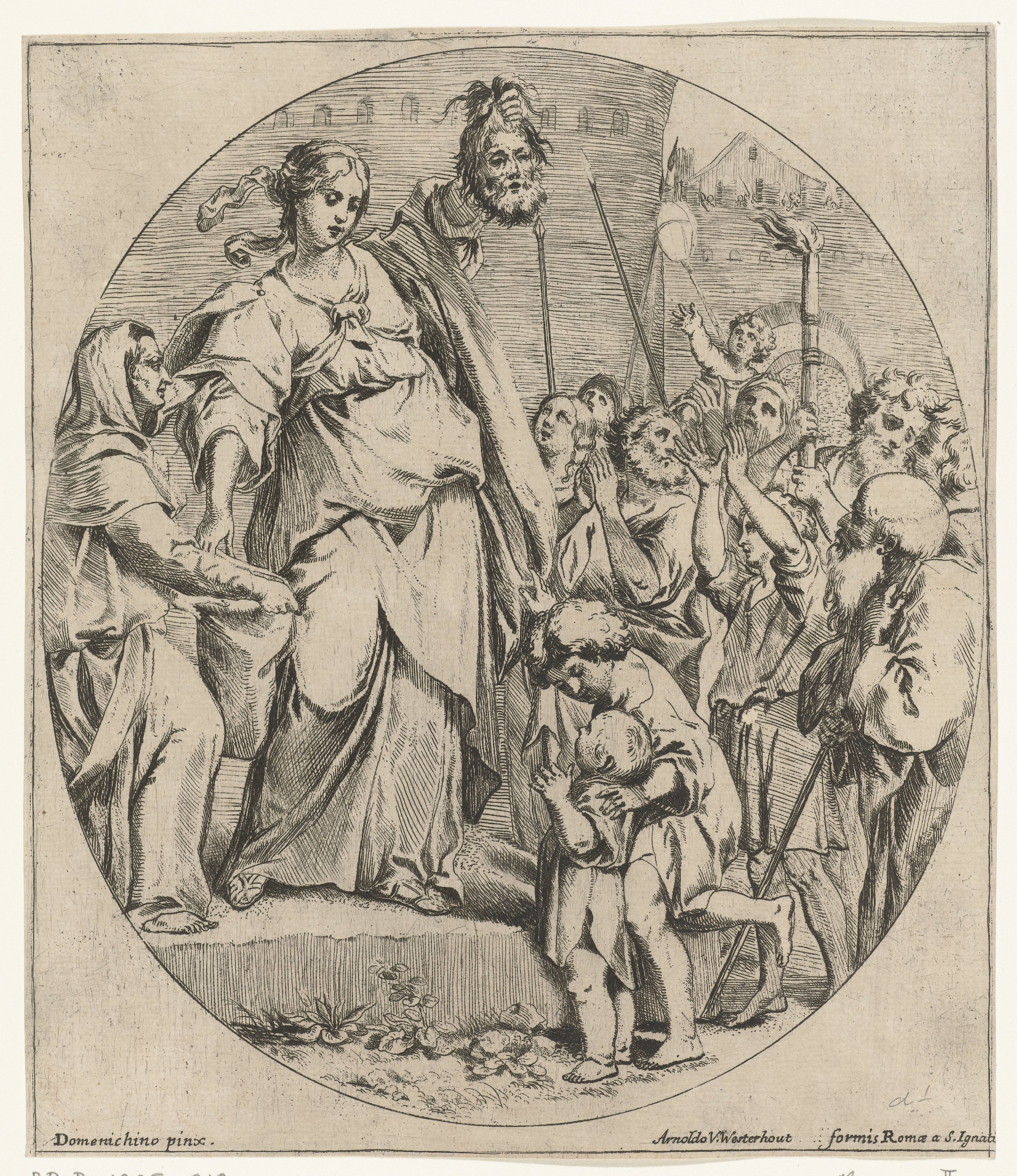 Judit toont het hoofd van Holofernes aan het volk