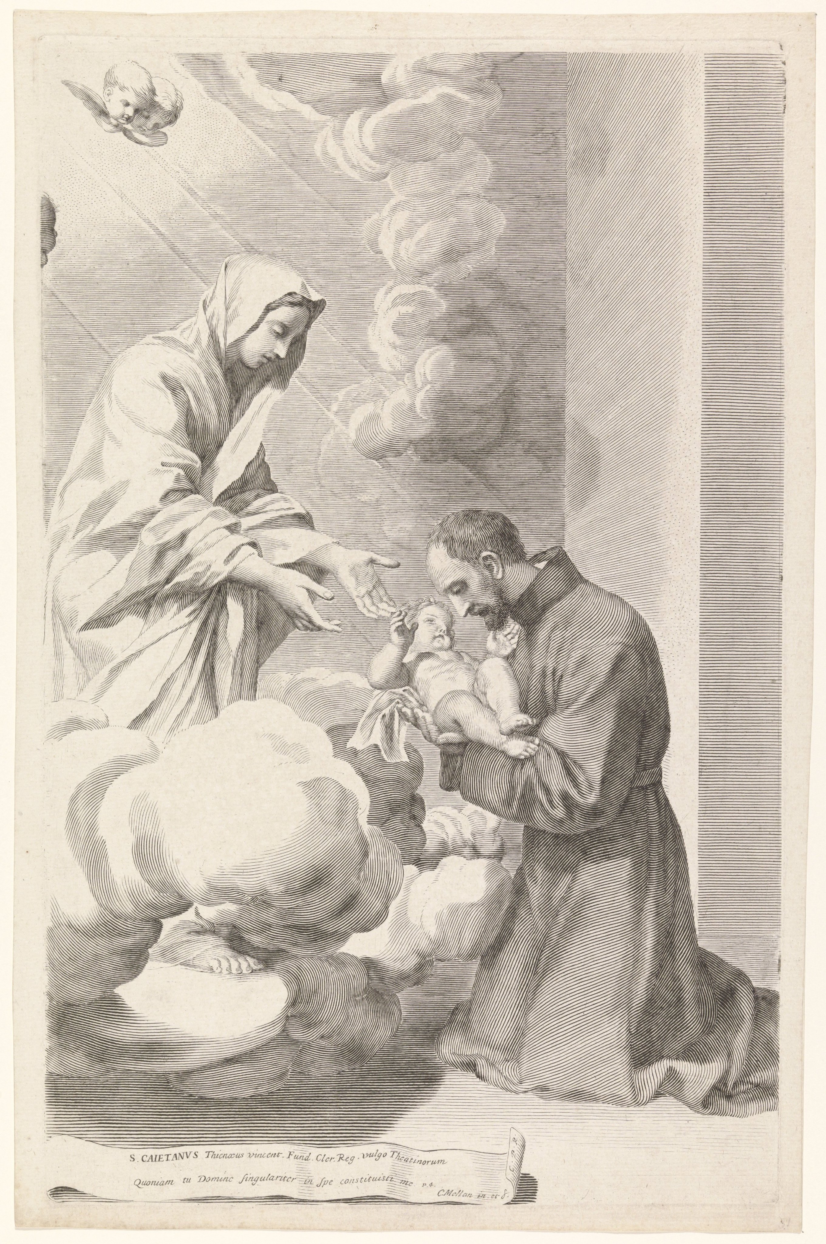 De H. Cajetanus van Thiene neemt van Maria het Christuskind in de armen