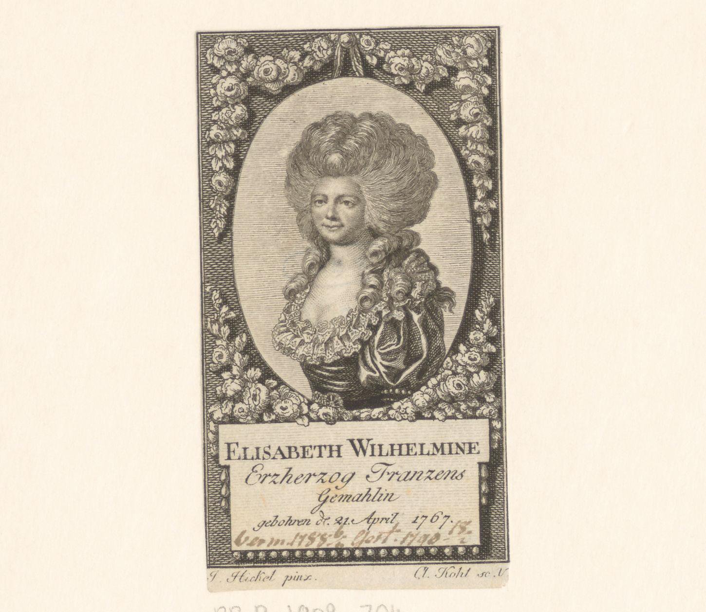 Portret van Elisabeth Wilhelmine, aartshertogin van Oostenrijk