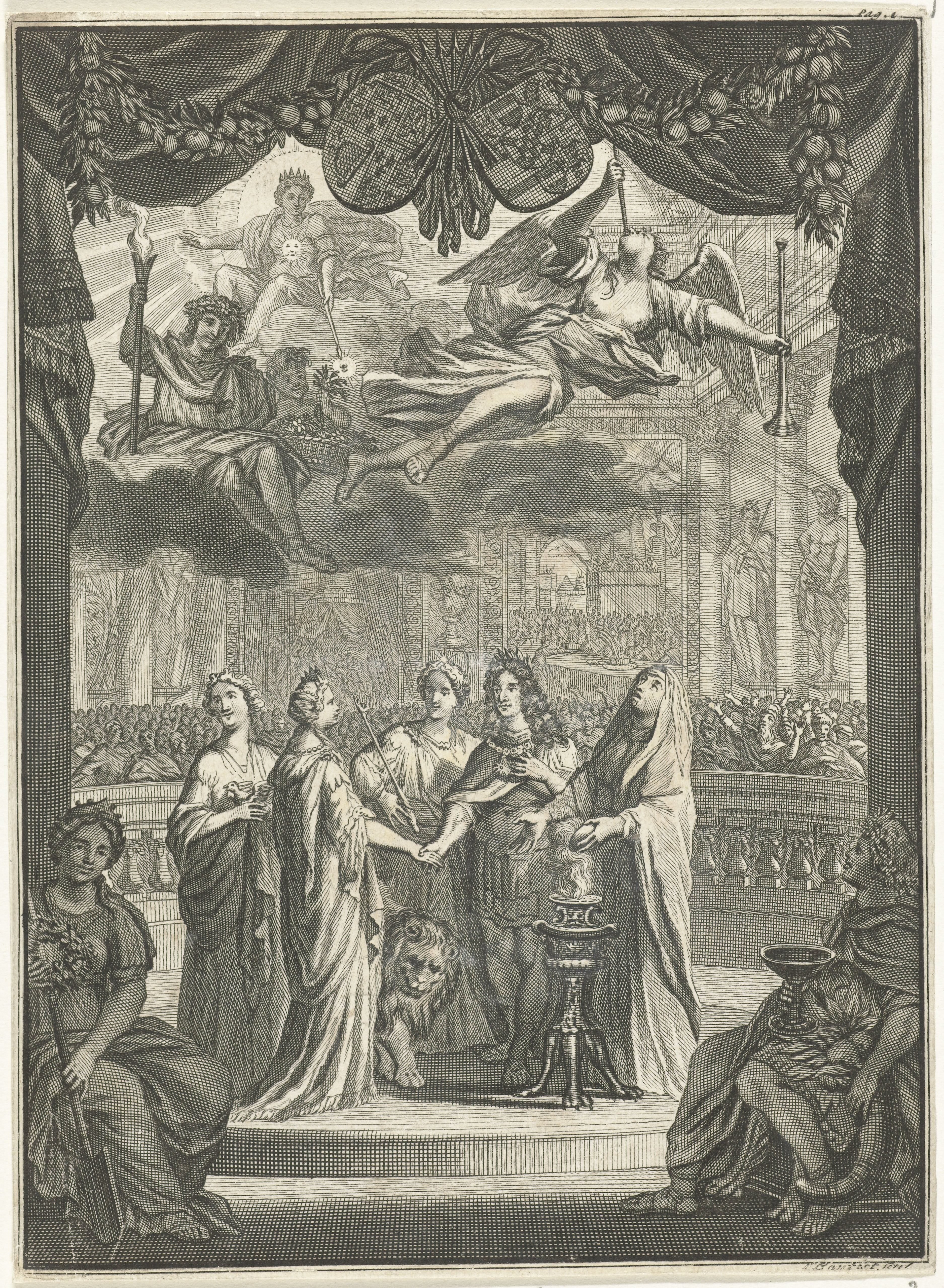 Allegorische voorstelling van het huwelijk van Willem III met Maria Stuart, 1677