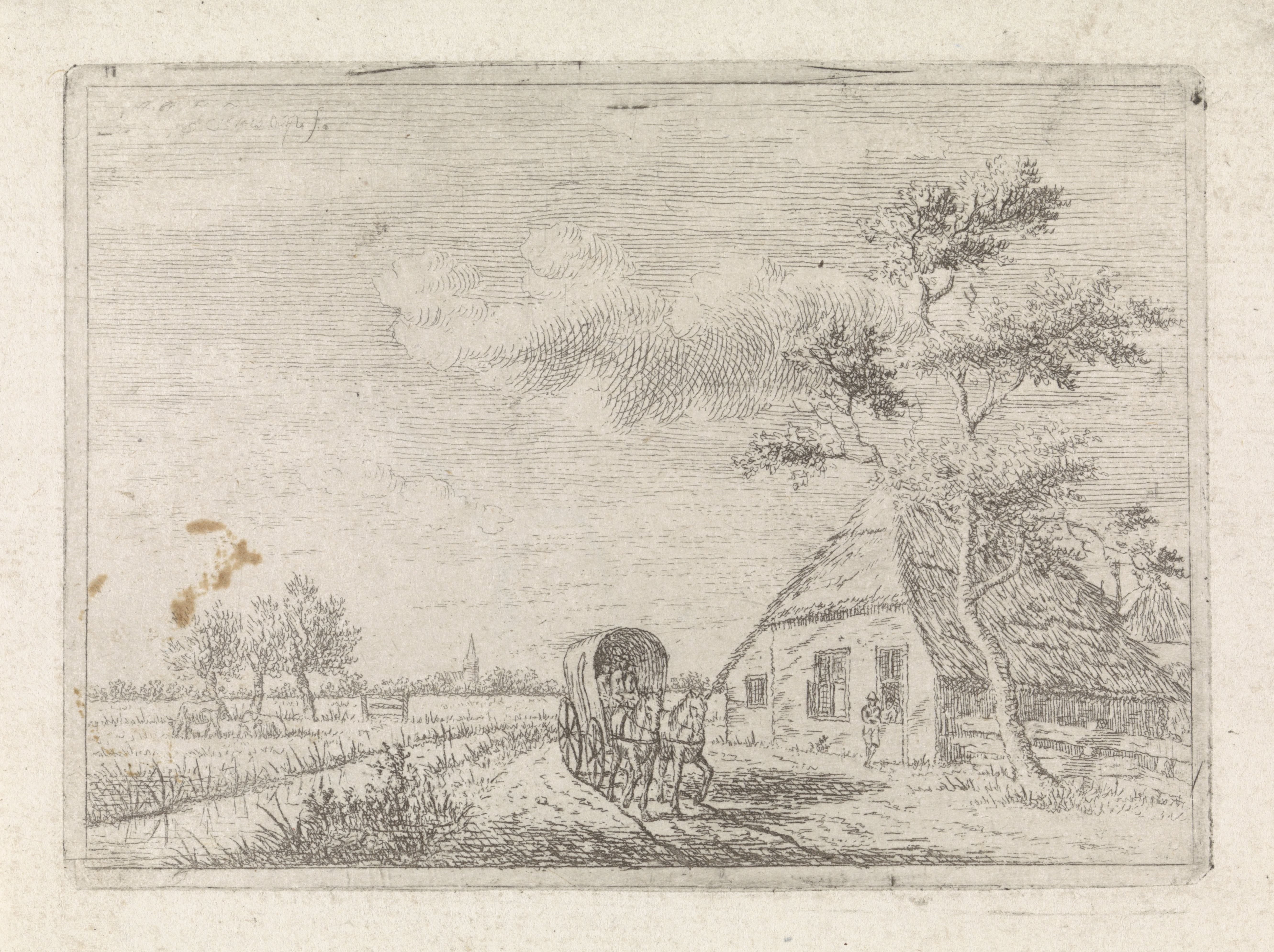 Landschap met boerderij en kar