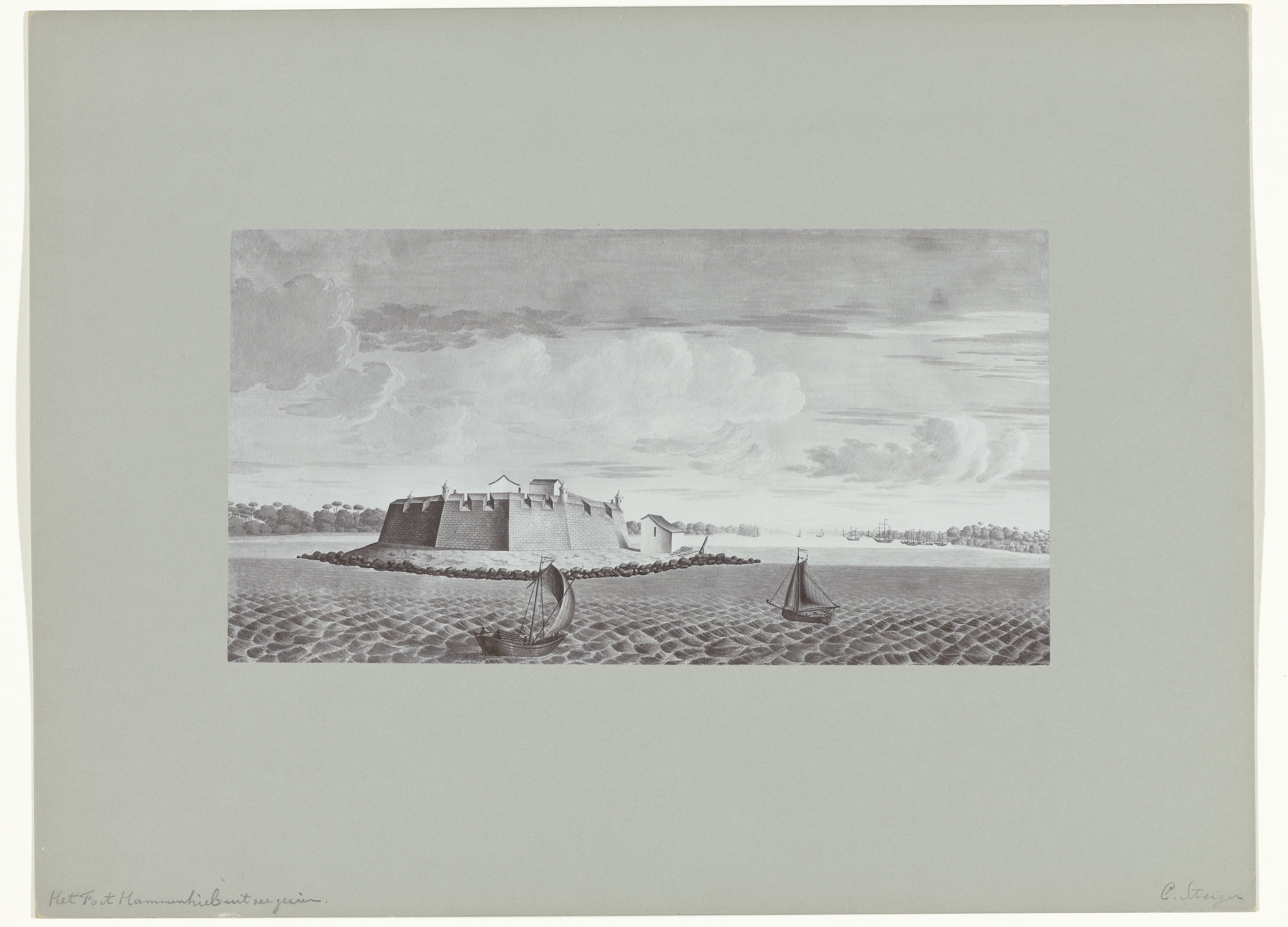 Het Fort Hammenhiel vanuit zee gezien door C. Steiger