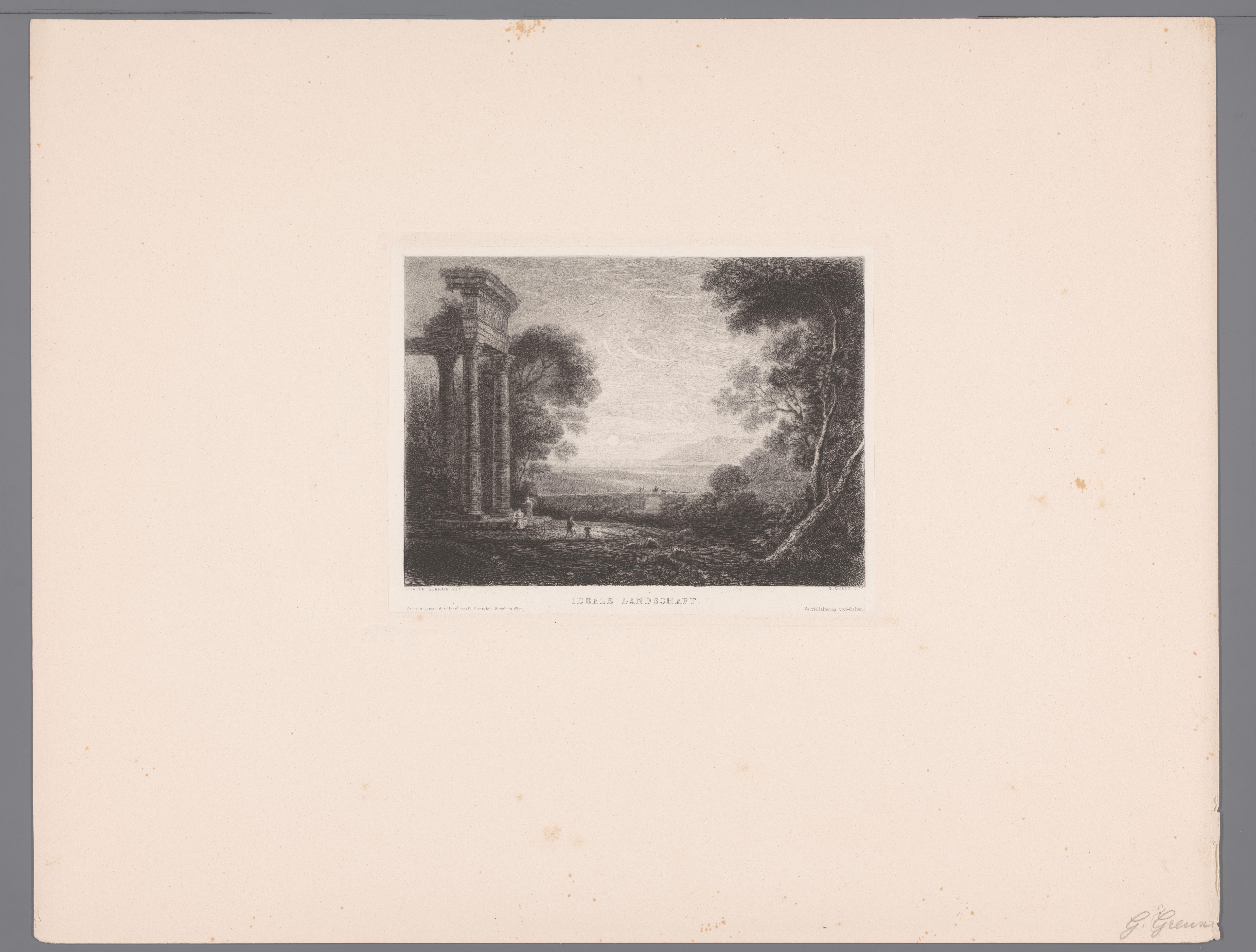 Figuren in een geïdealiseerd landschap met een ruïne