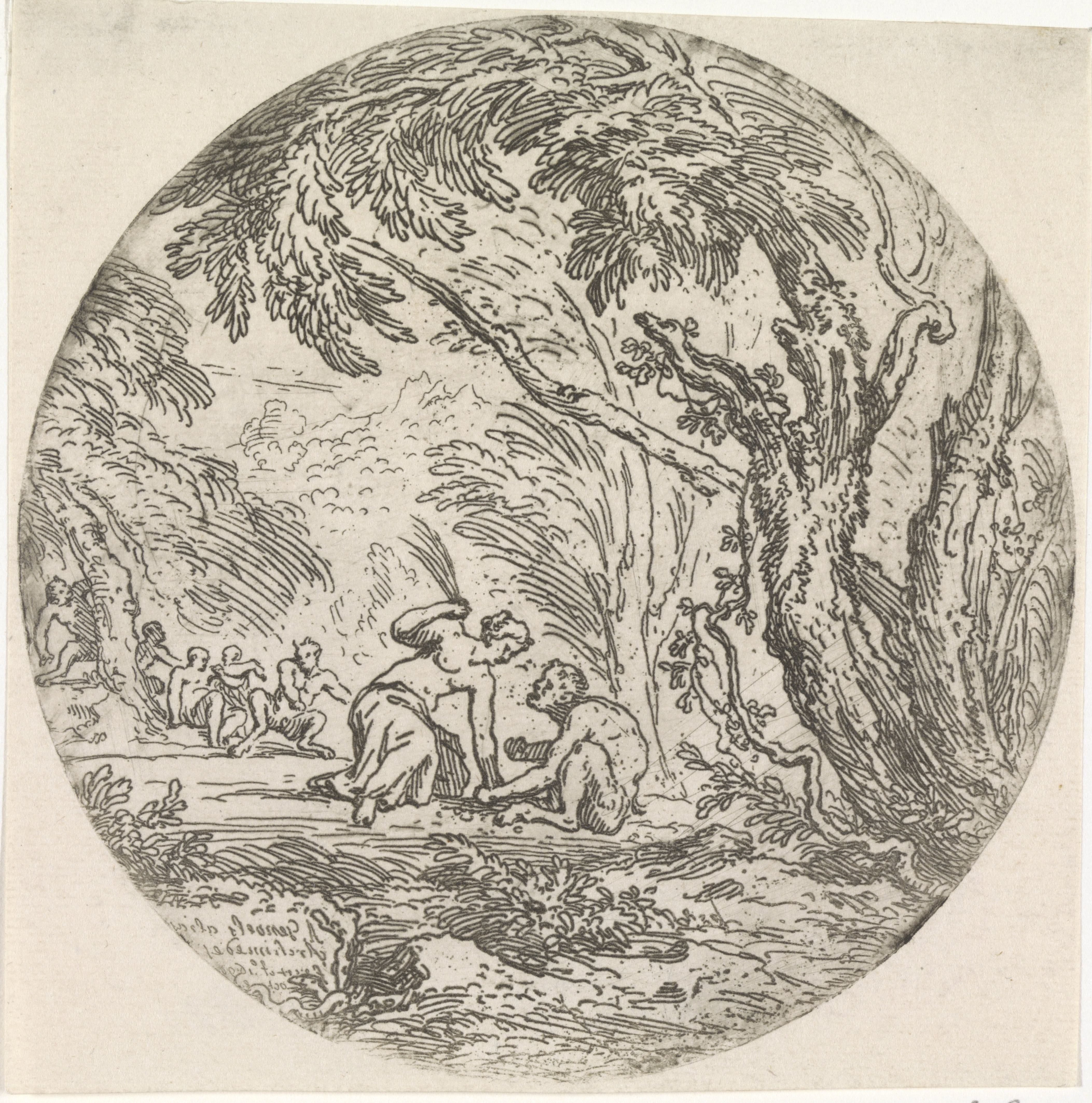 Landschap met een sater en een nimf