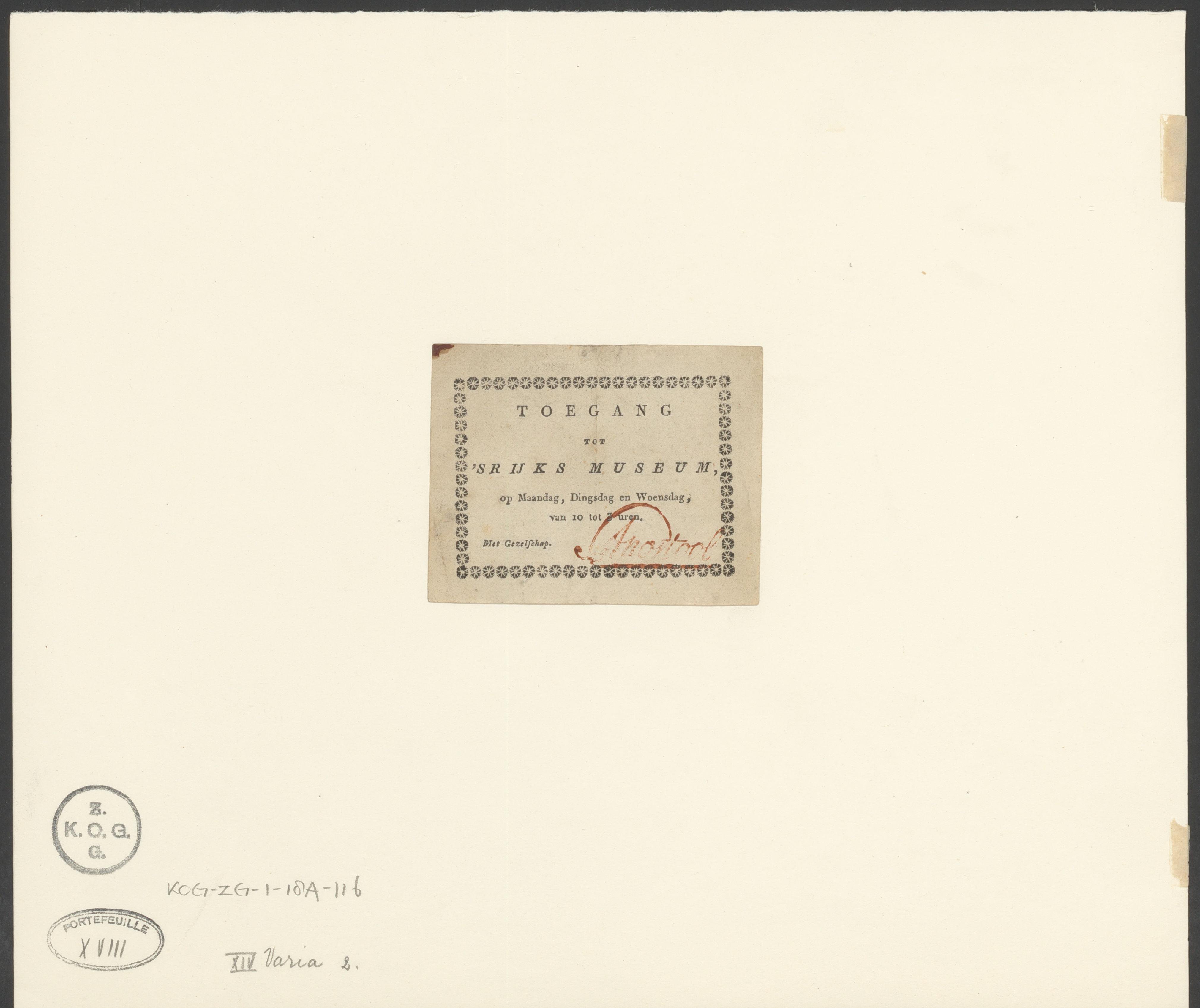 Toegangsbewijs voor het Rijksmuseum