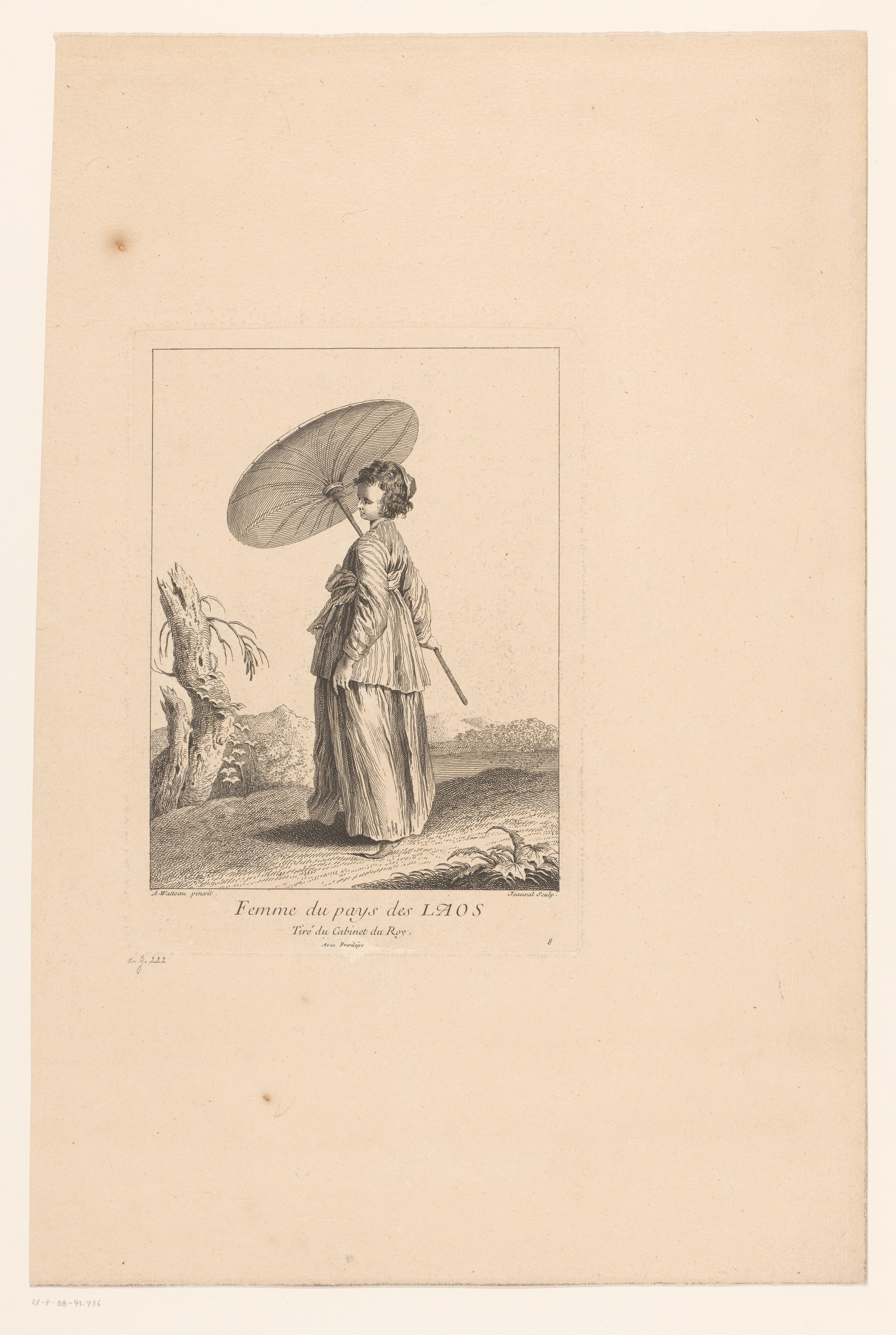 Vrouw uit Laos met parasol in een landschap