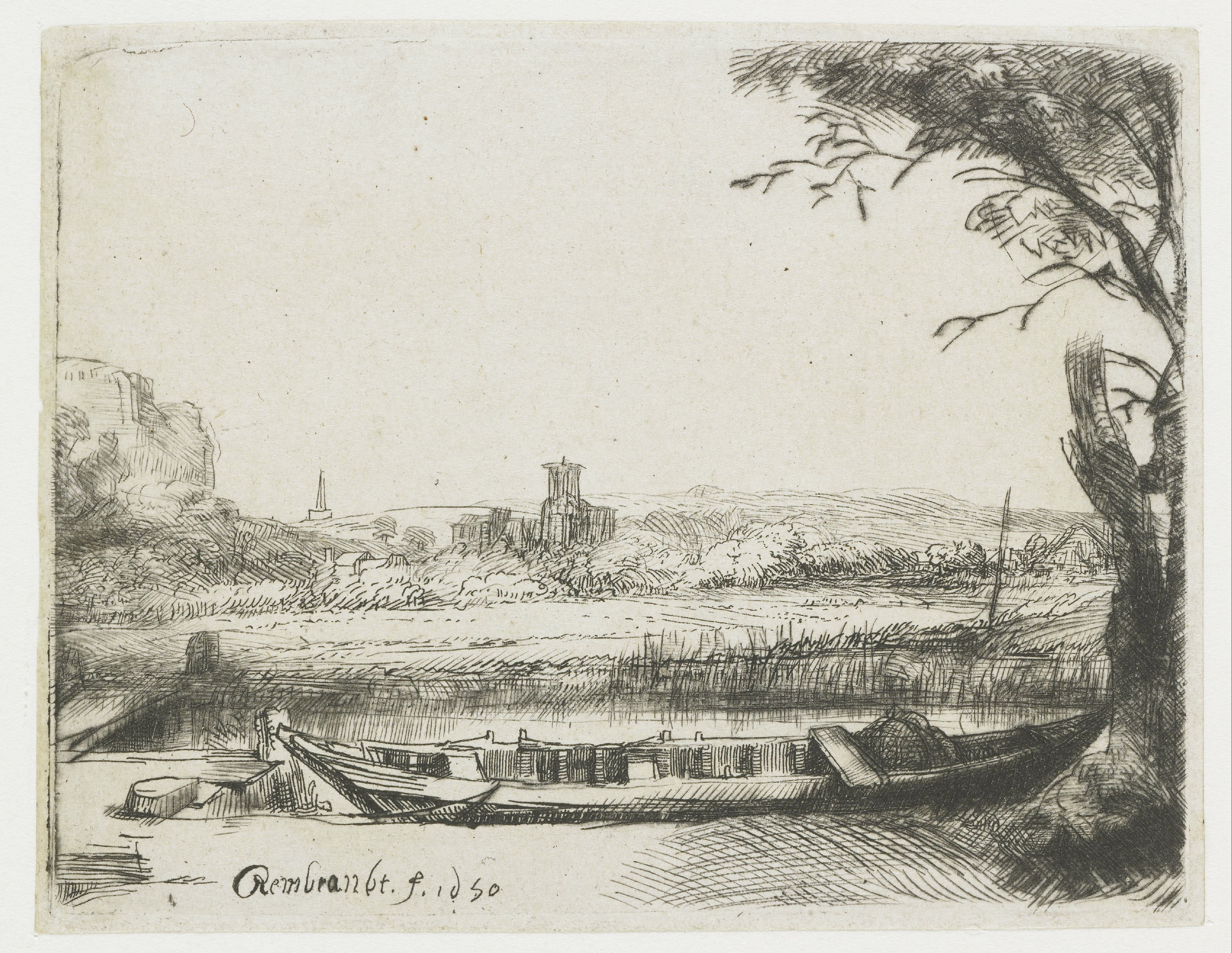 Canal with a large boat and a bridge ('Het schuytje op de voorgrond')