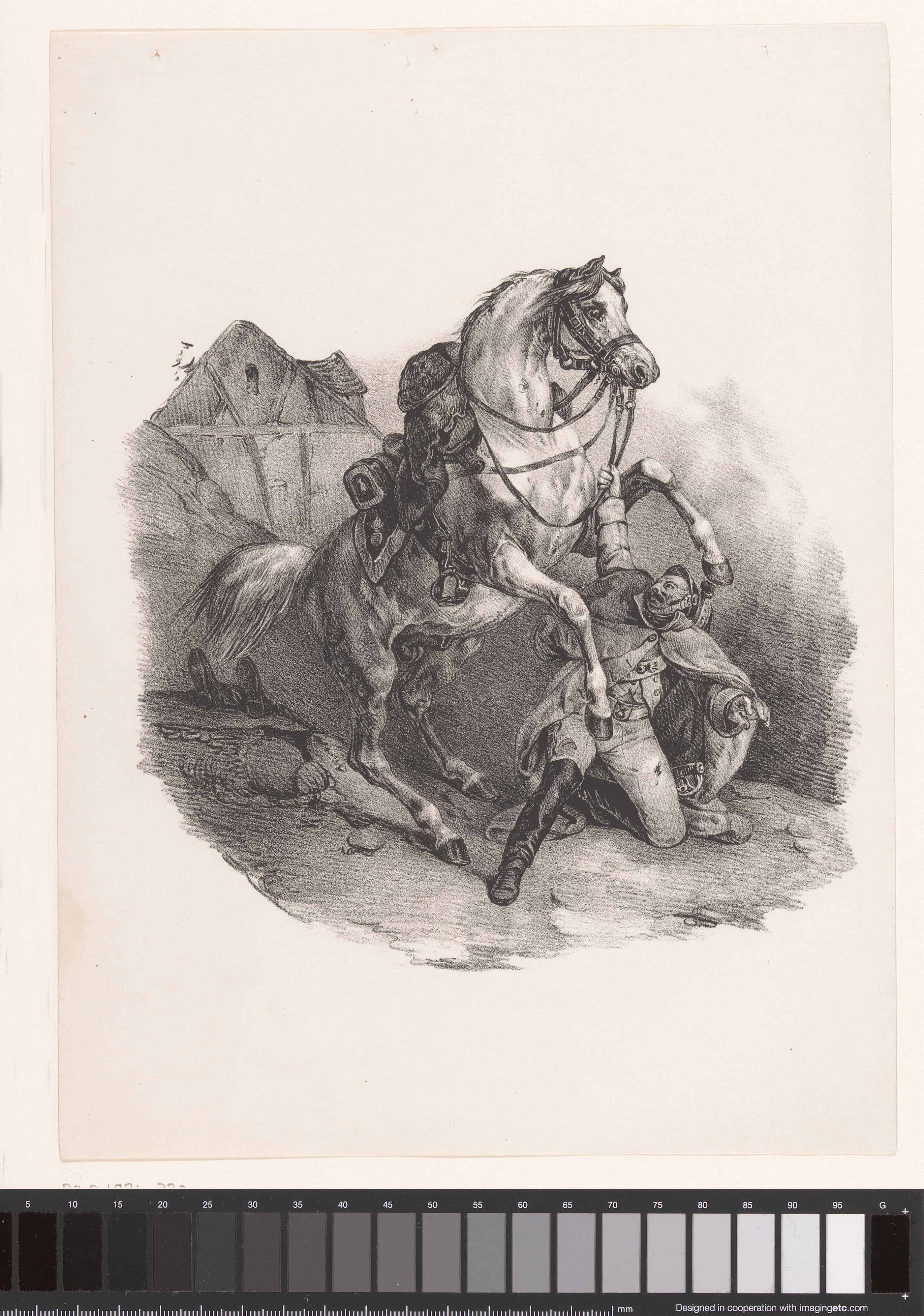 Geknielde dragonder met paard