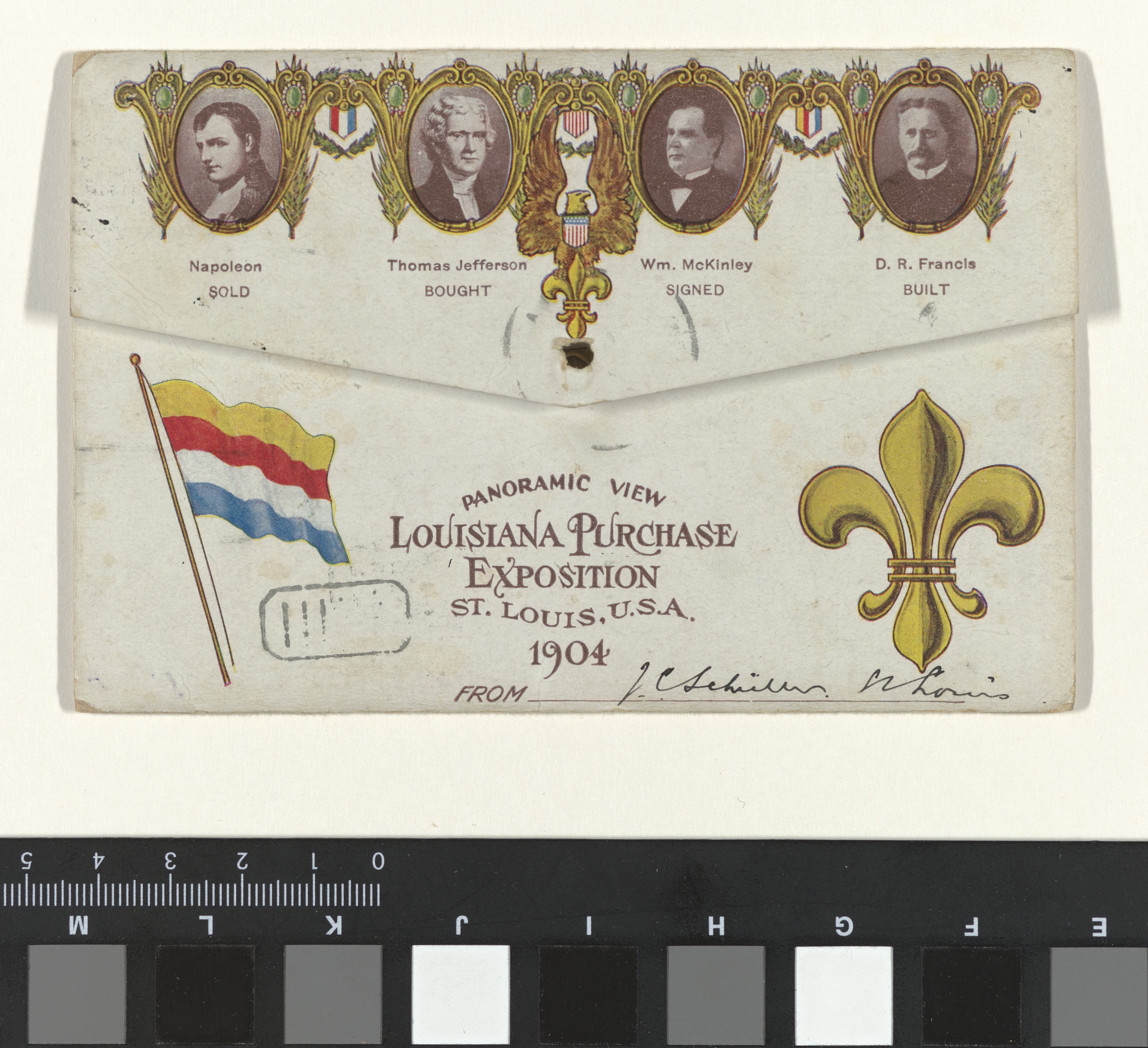 Mapje met 25 in autotypie gedrukte foto’s van gebouwen op het terrein van de wereldtentoonstelling in St. Louis (Louisiana Purchase Exposition), 1904 (‘St. Louis World’s Fair Souvenir Mailing Guide’)