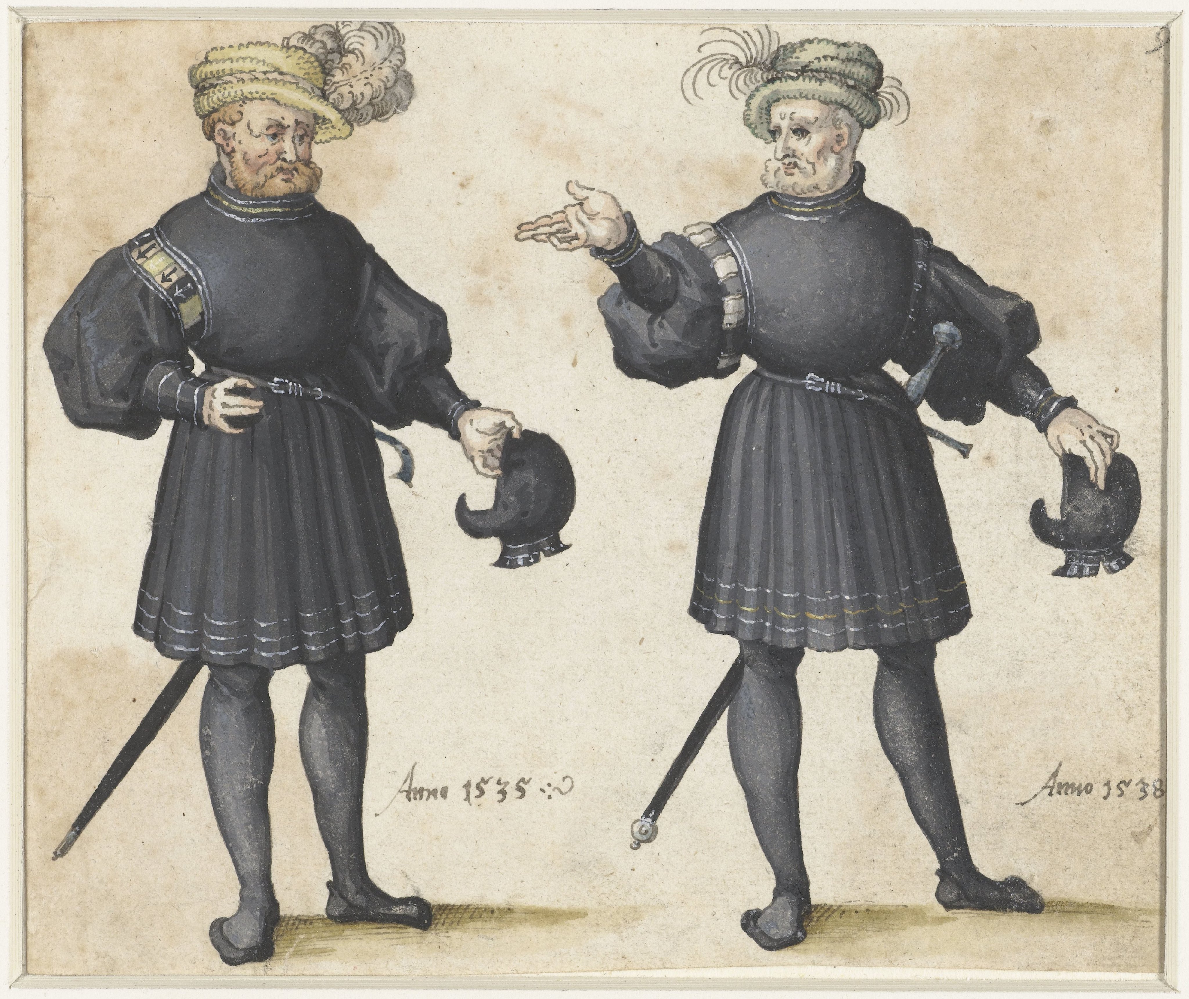 Twee hofdienaren in zwarte kleding