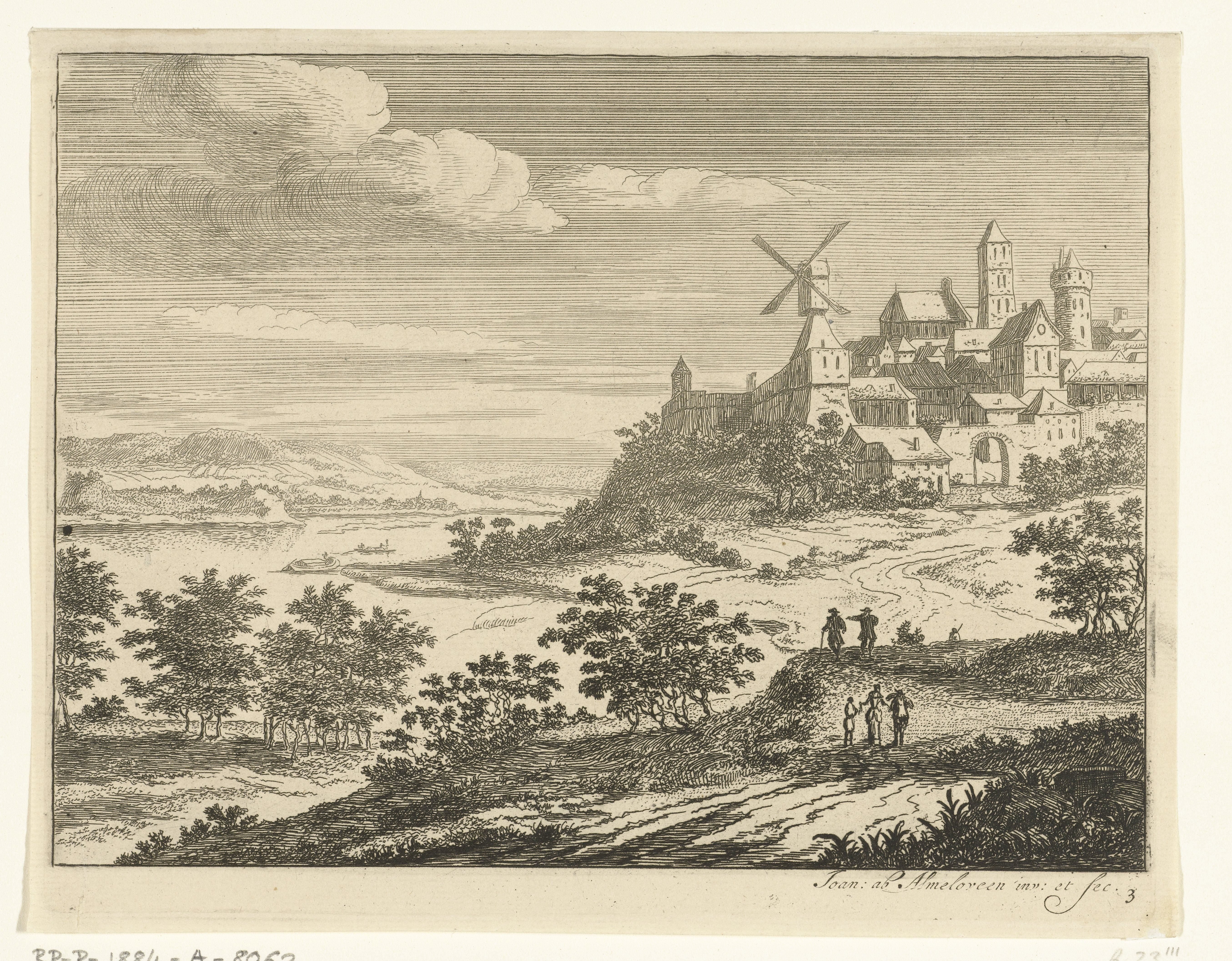 Rivierlandschap met stadsgezicht