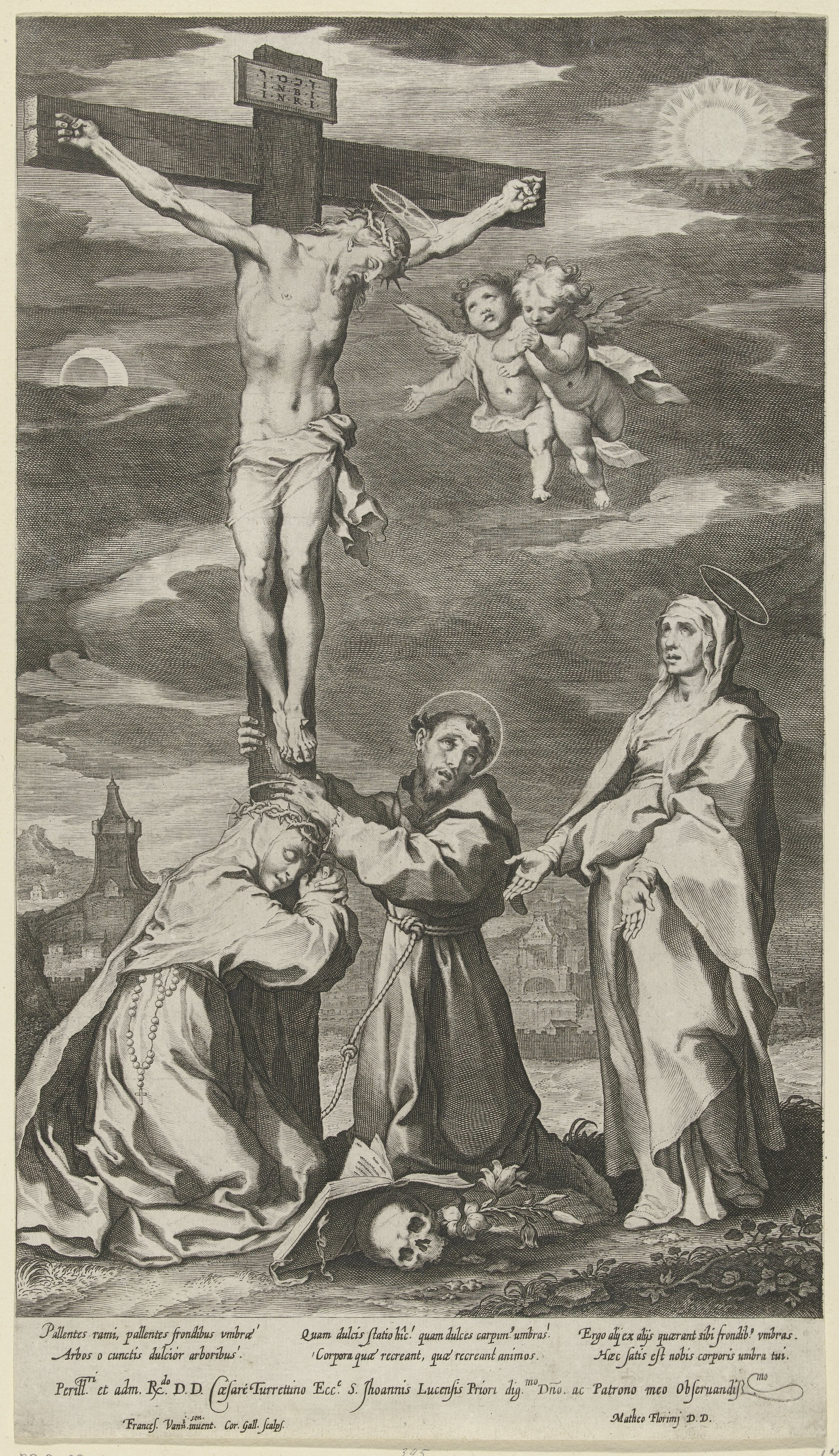 Christus aan het kruis, met Maria, de H. Franciscus en de H. Catharina van Siena