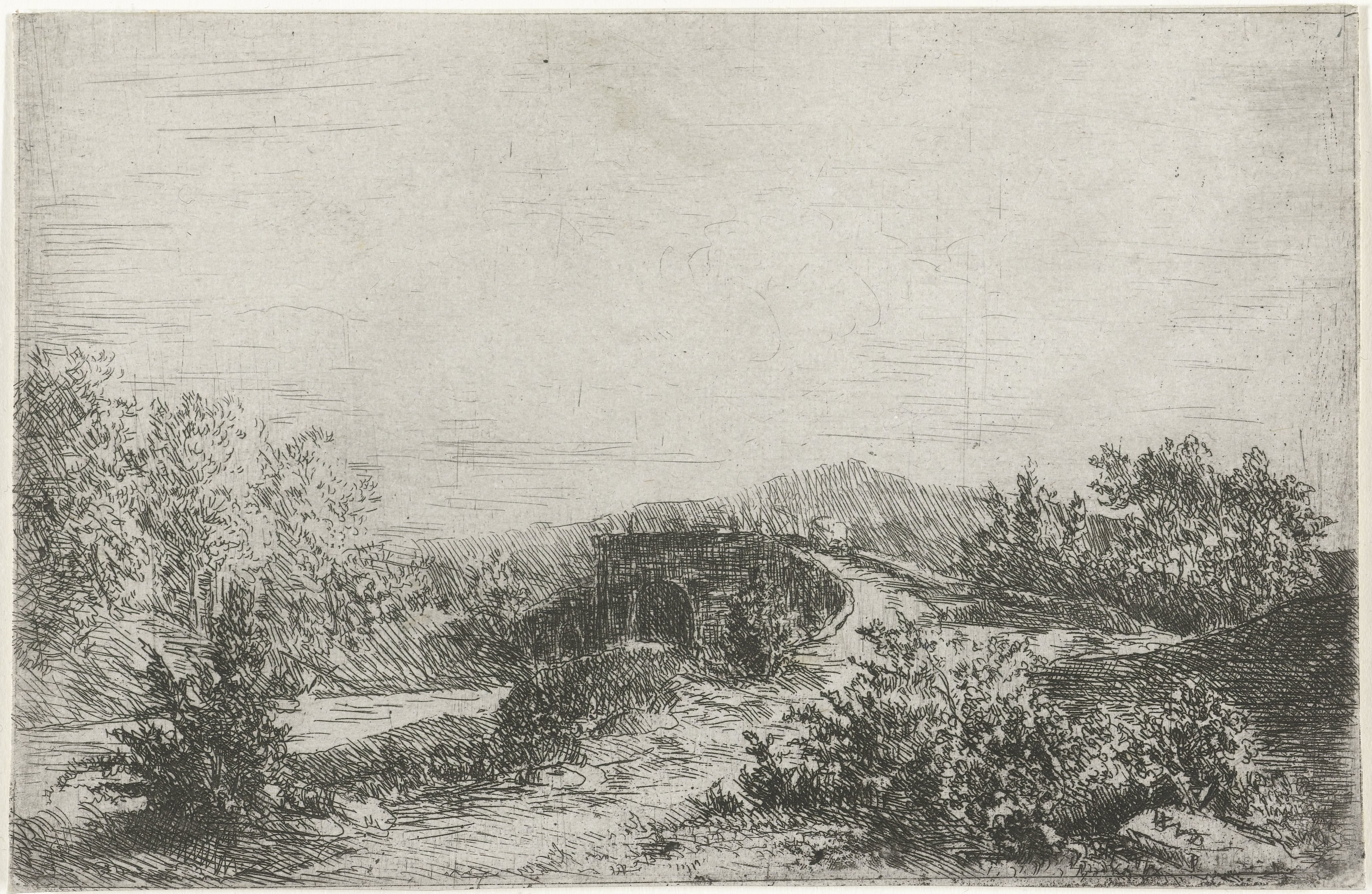 Landschap met stenen brug