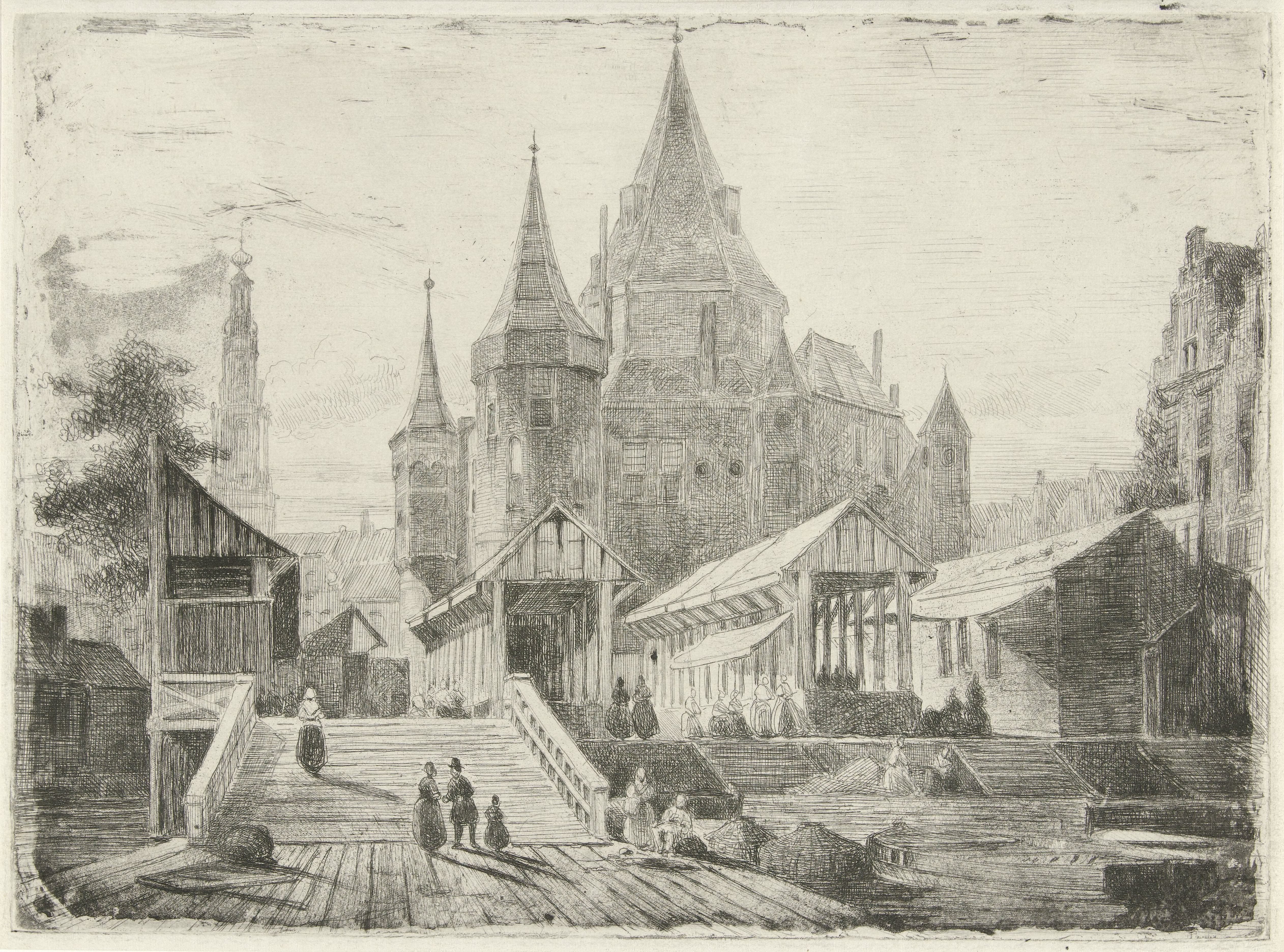 Gezicht op de Nieuwmarkt te Amsterdam