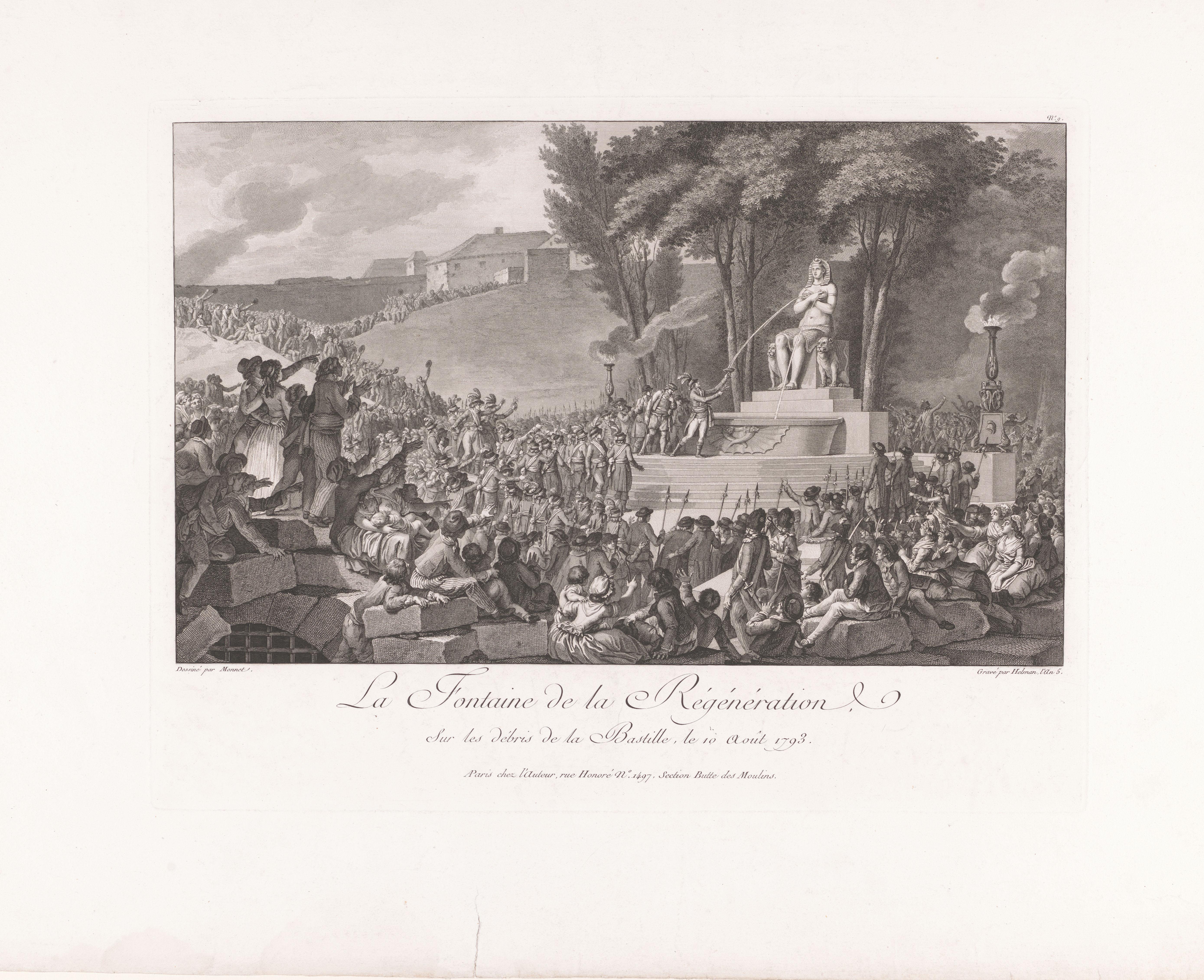 Jubileum van de bestorming van de Tuilerieën met mogelijk Marie-Jean Hérault de Séchelles bij de Fontaine de la Régénération