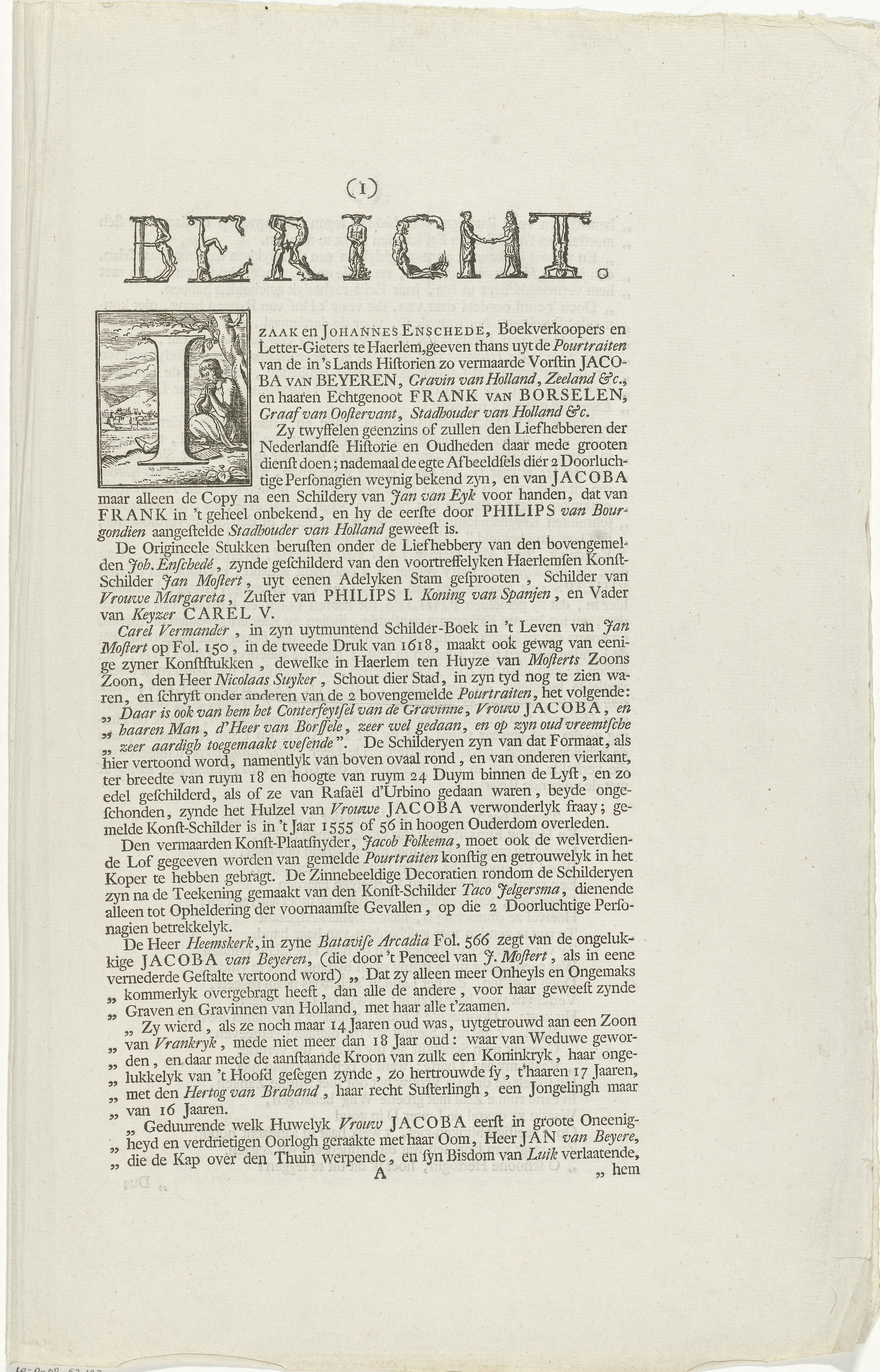 Aankondiging van de portretten van Jacoba van Beieren en Frank van Borselen