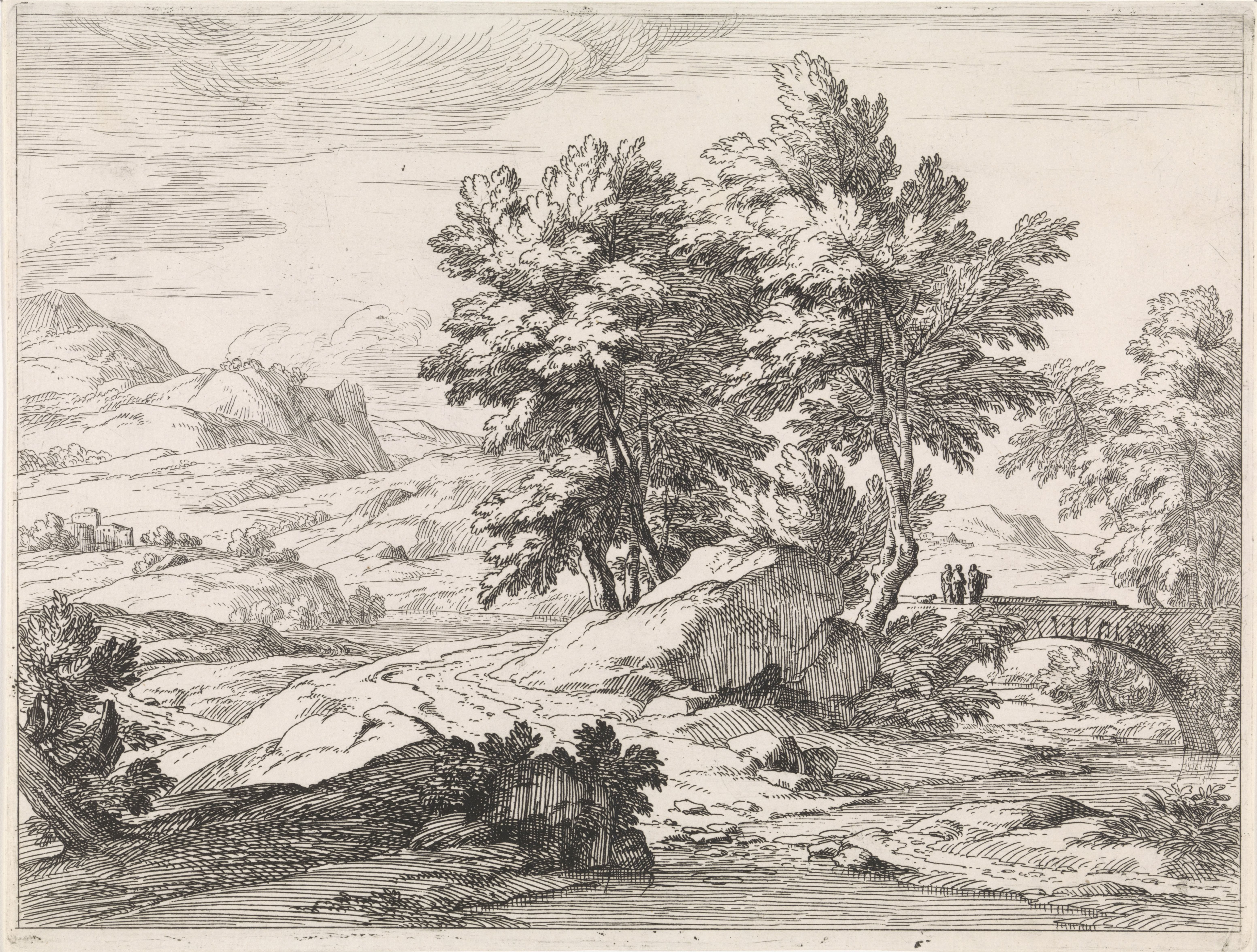 Rivierlandschap met brug